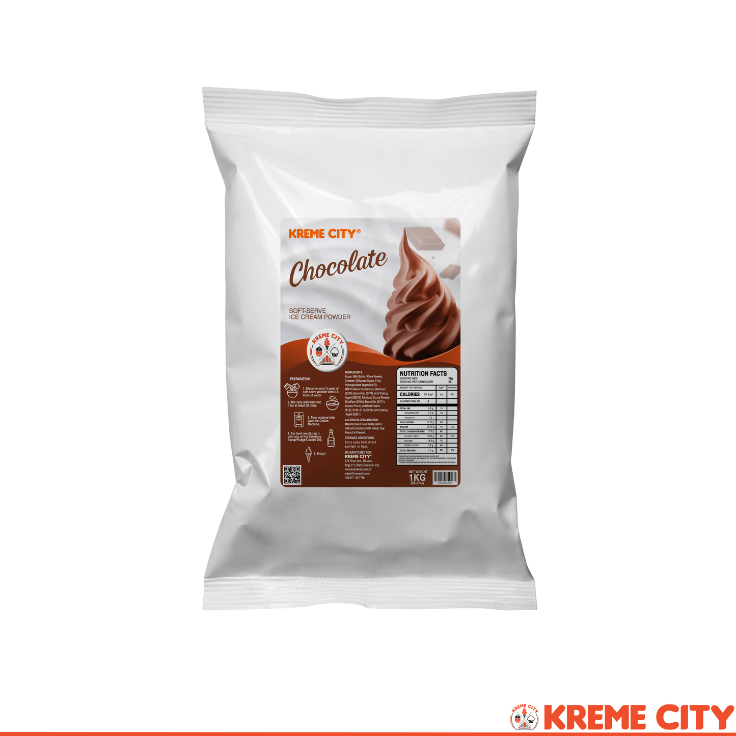 Kreme City Chocolate Soft Serve Ice Cream Powder Premix 1kg