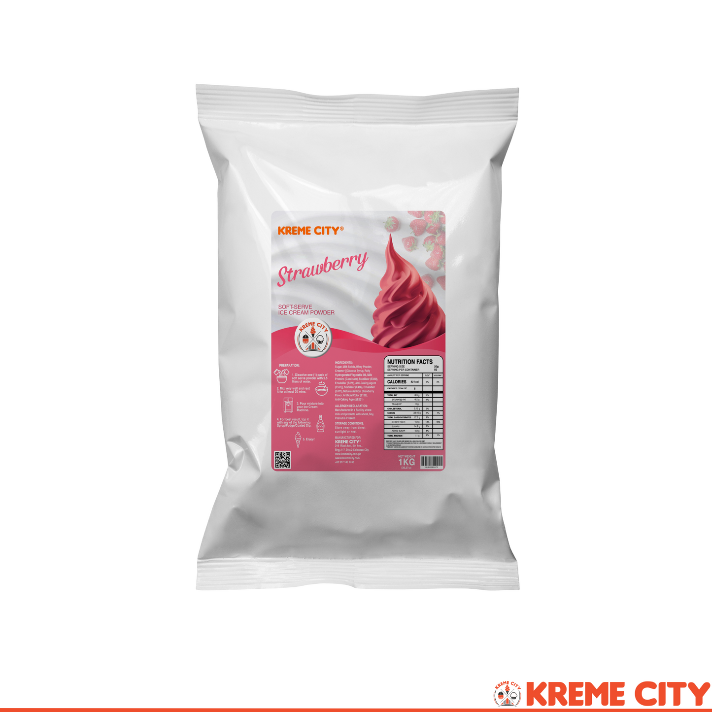 Kreme City Strawberry Soft Serve Ice Cream Powder Premix 1kg