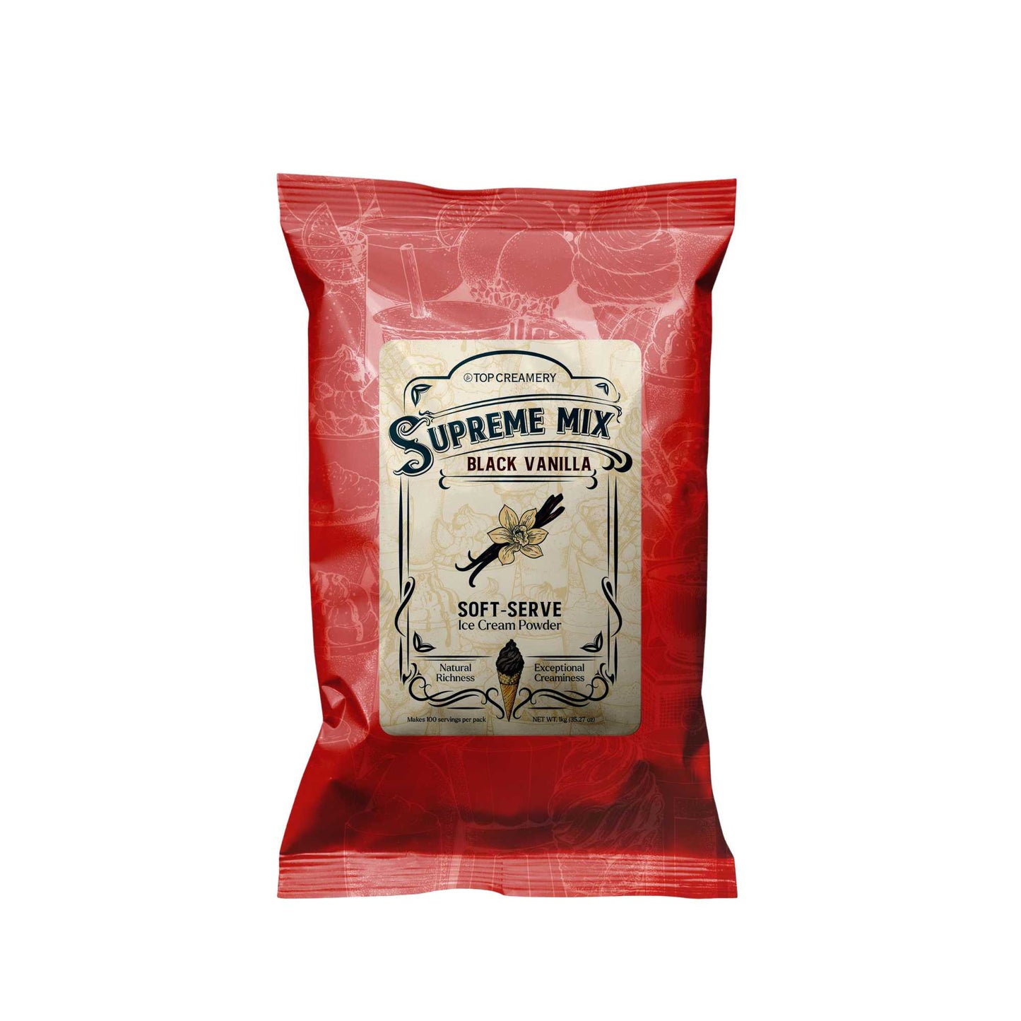 TOP Creamery Supreme Mix Black Vanilla Soft Serve Ice Cream Powder Premix 1kg