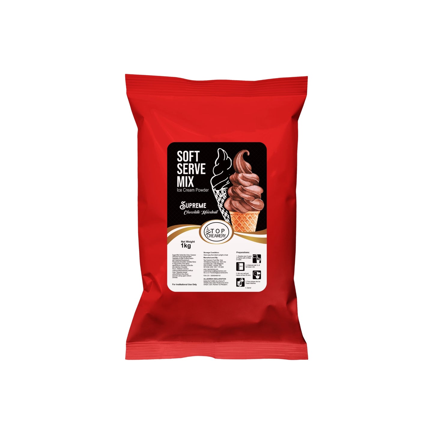 TOP Creamery Supreme Chocolate Hazelnut Soft Serve Ice Cream Powder Premix 1kg - Kreme City Supplies