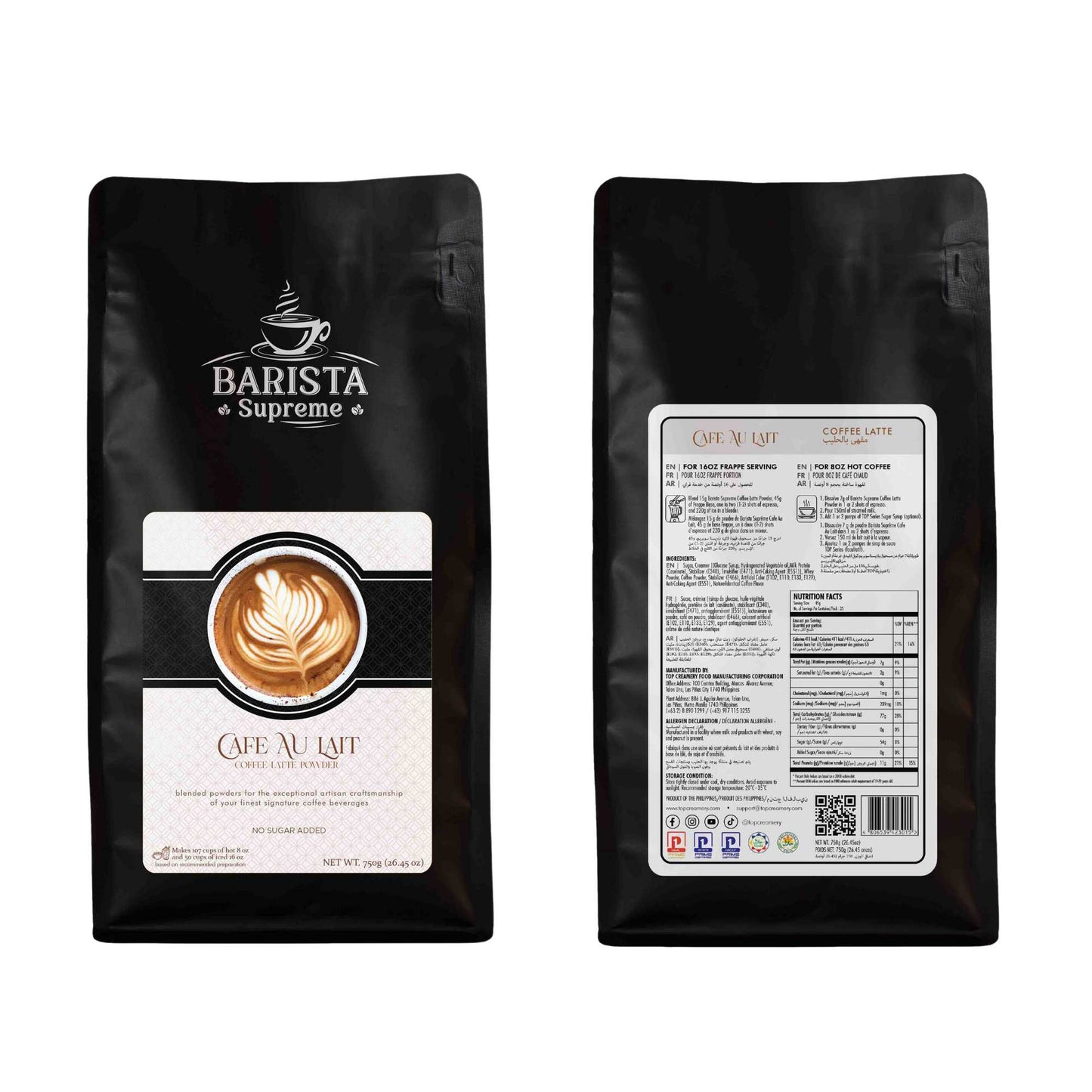 TOP Creamery Barista Supreme Coffee Latte Cafe au Lait Powder 750g