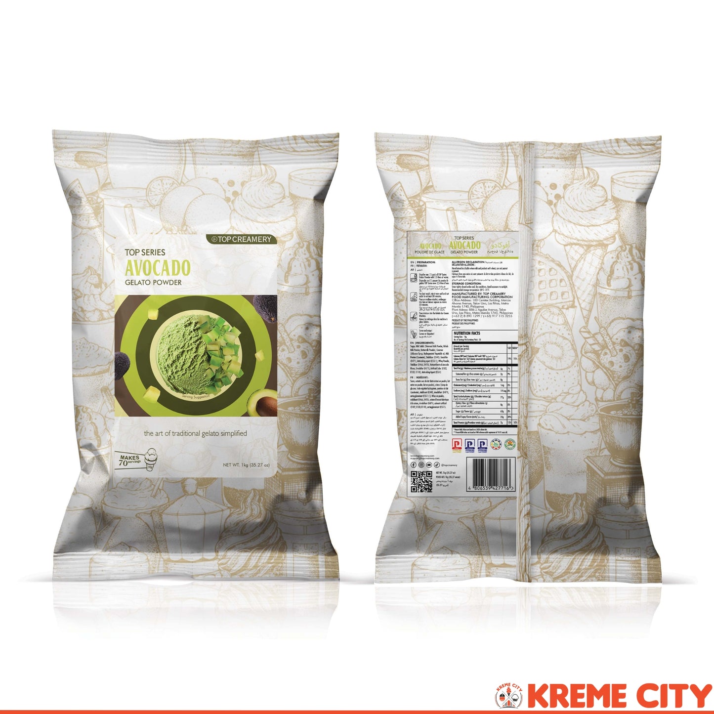 TOP Creamery Top Series Gelato Avocado Ice Cream Powder Premix 1kg