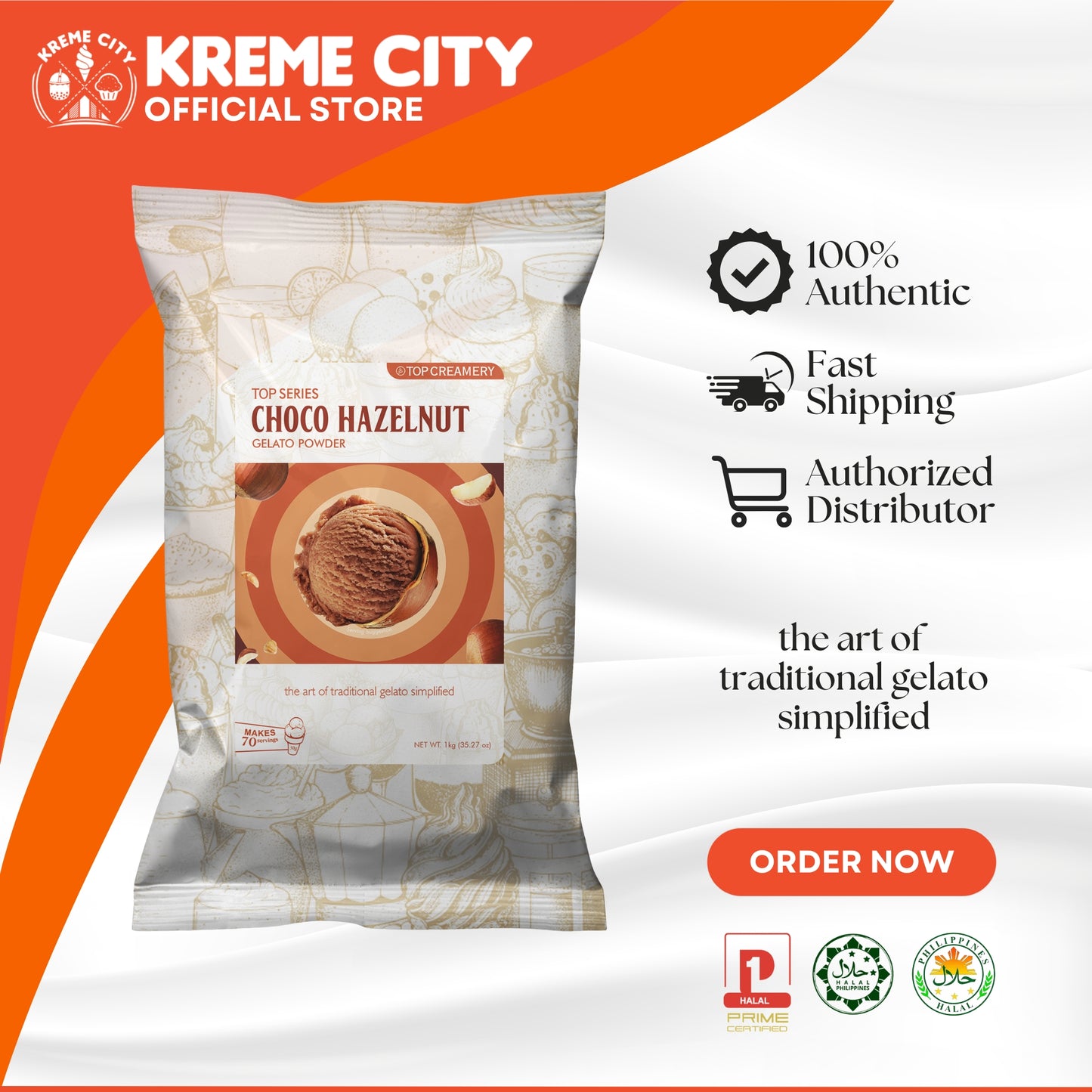 TOP Creamery Top Series Gelato Chocolate Hazelnut Ice Cream Powder Premix 1kg