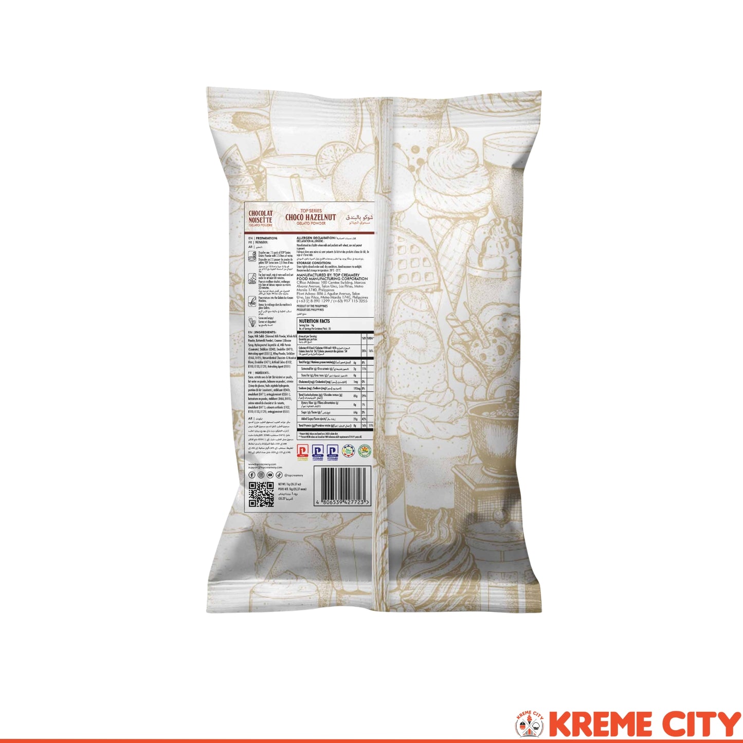 TOP Creamery Top Series Gelato Chocolate Hazelnut Ice Cream Powder Premix 1kg