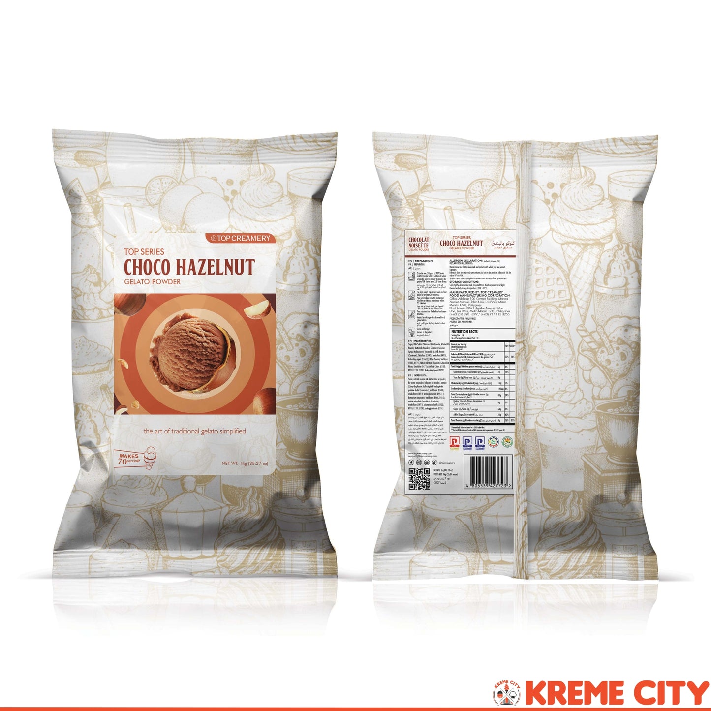 TOP Creamery Top Series Gelato Chocolate Hazelnut Ice Cream Powder Premix 1kg