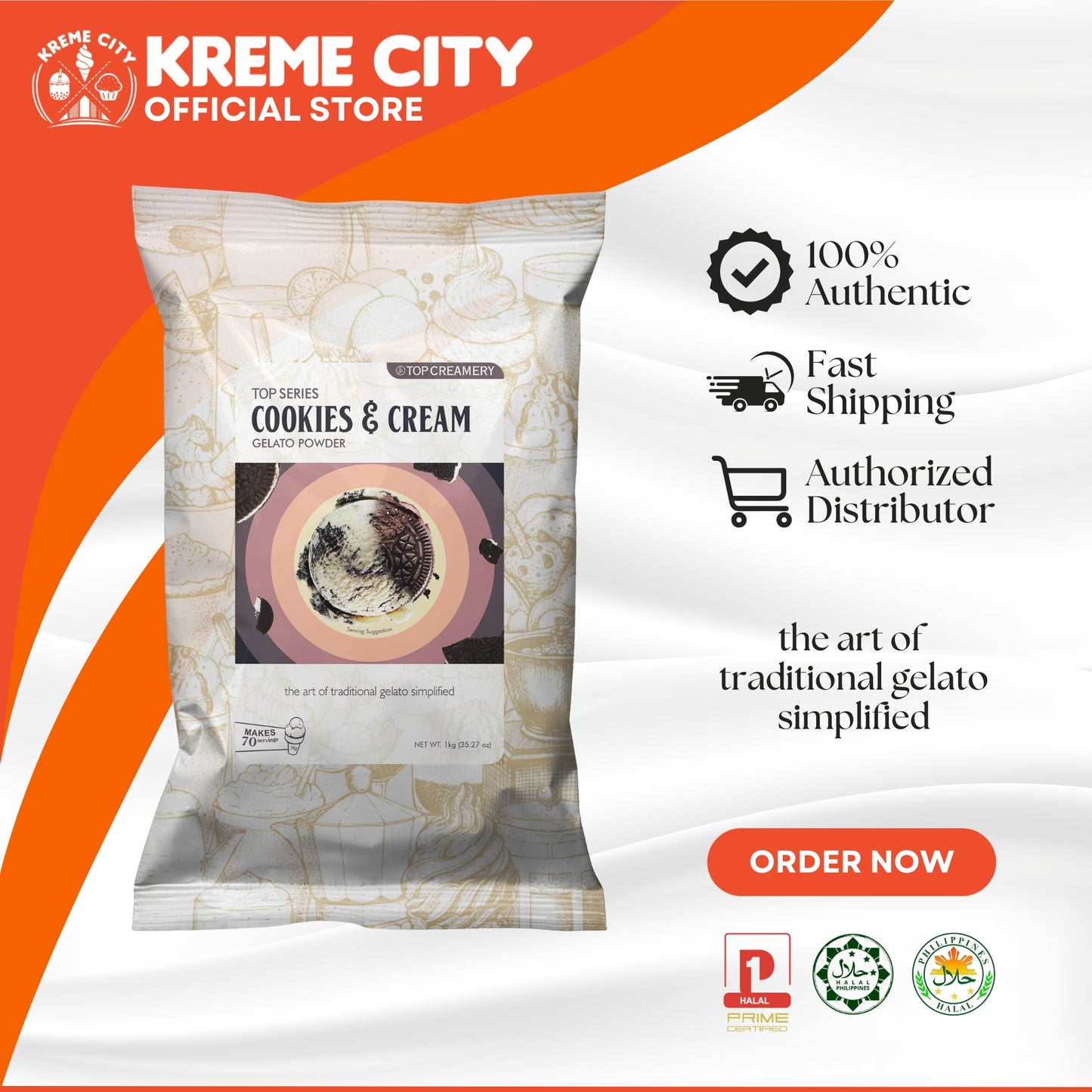 TOP Creamery Top Series Gelato Cookies and Cream Ice Cream Powder Premix 1kg