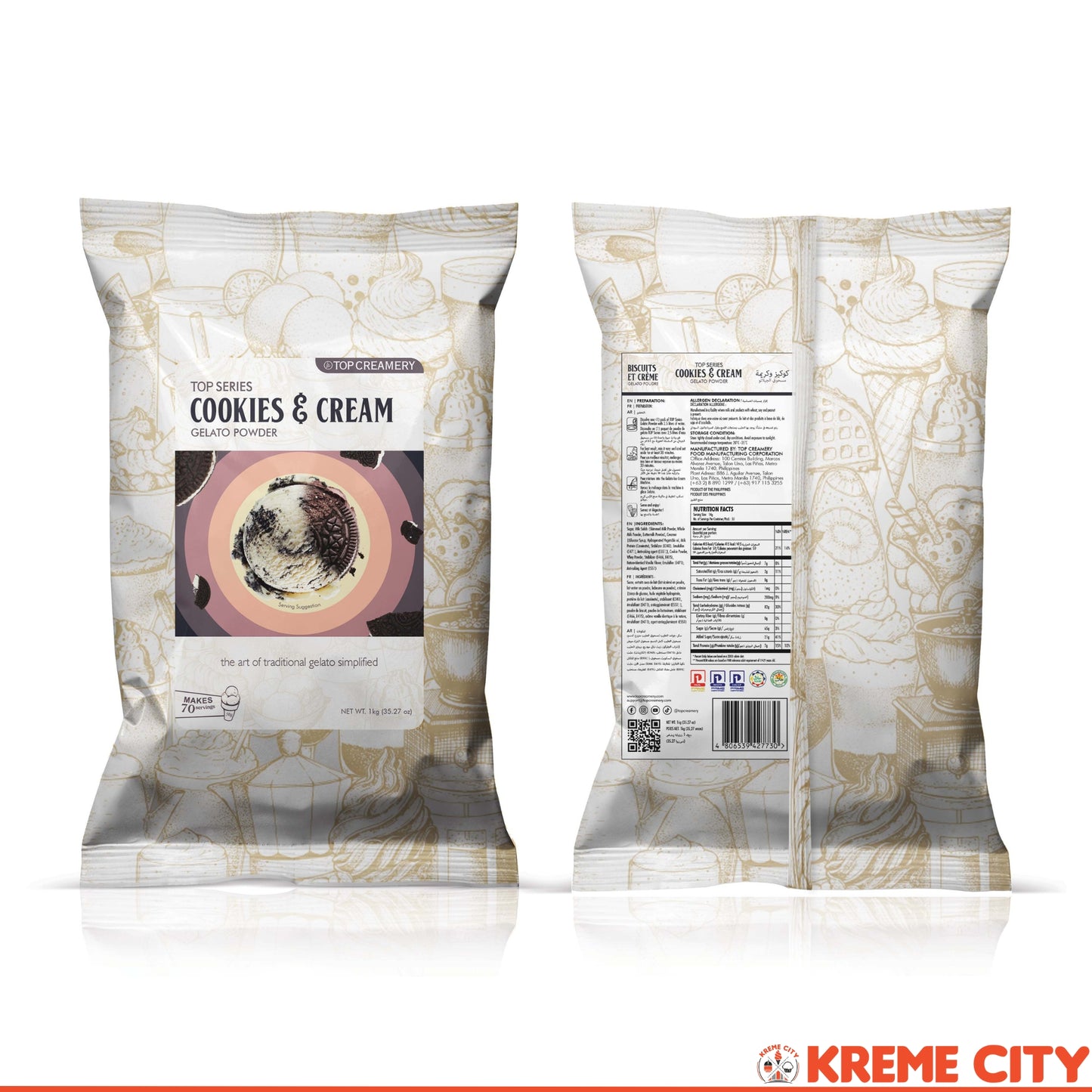 TOP Creamery Top Series Gelato Cookies and Cream Ice Cream Powder Premix 1kg