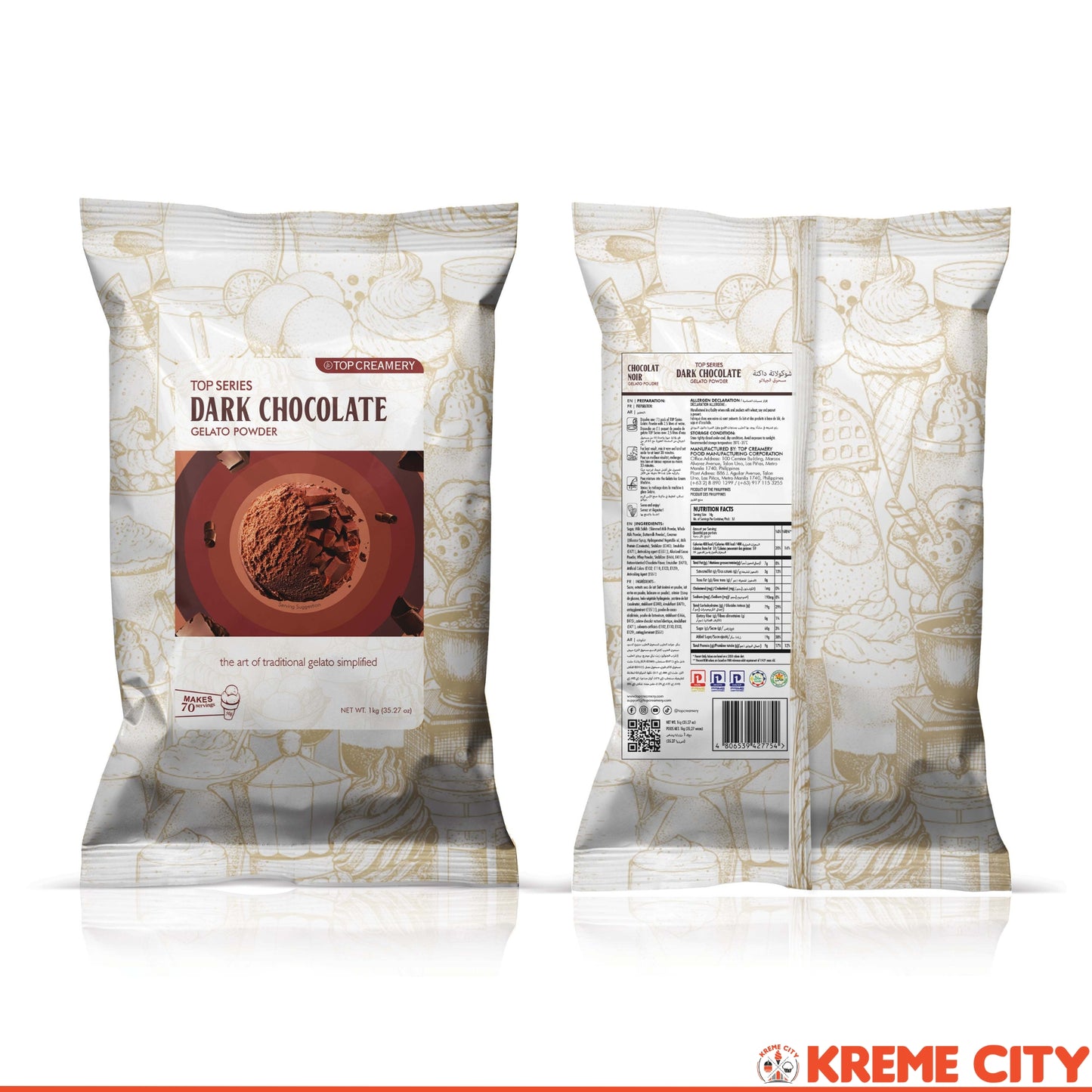 TOP Creamery Top Series Gelato Dark Chocolate Ice Cream Powder Premix 1kg
