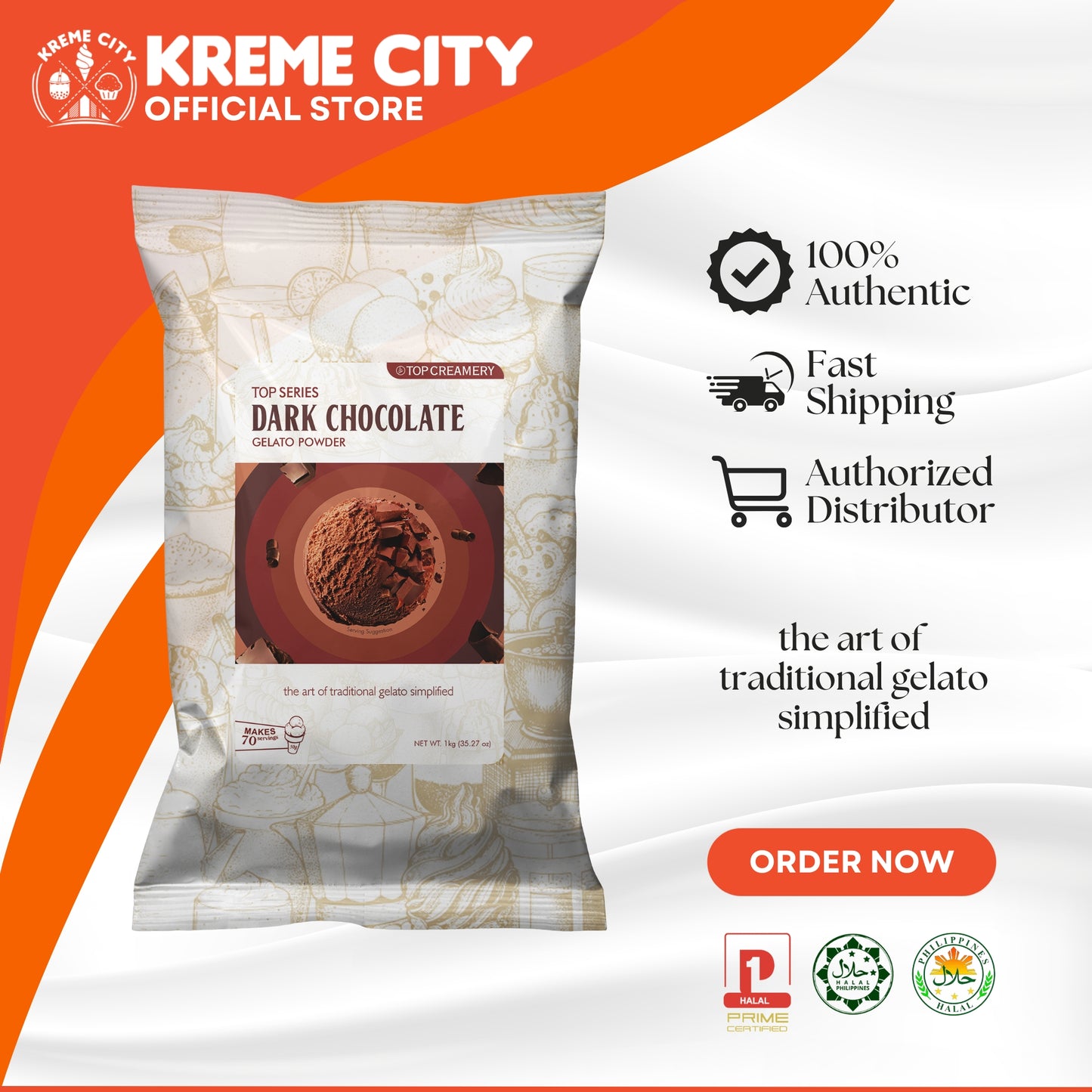 TOP Creamery Top Series Gelato Dark Chocolate Ice Cream Powder Premix 1kg