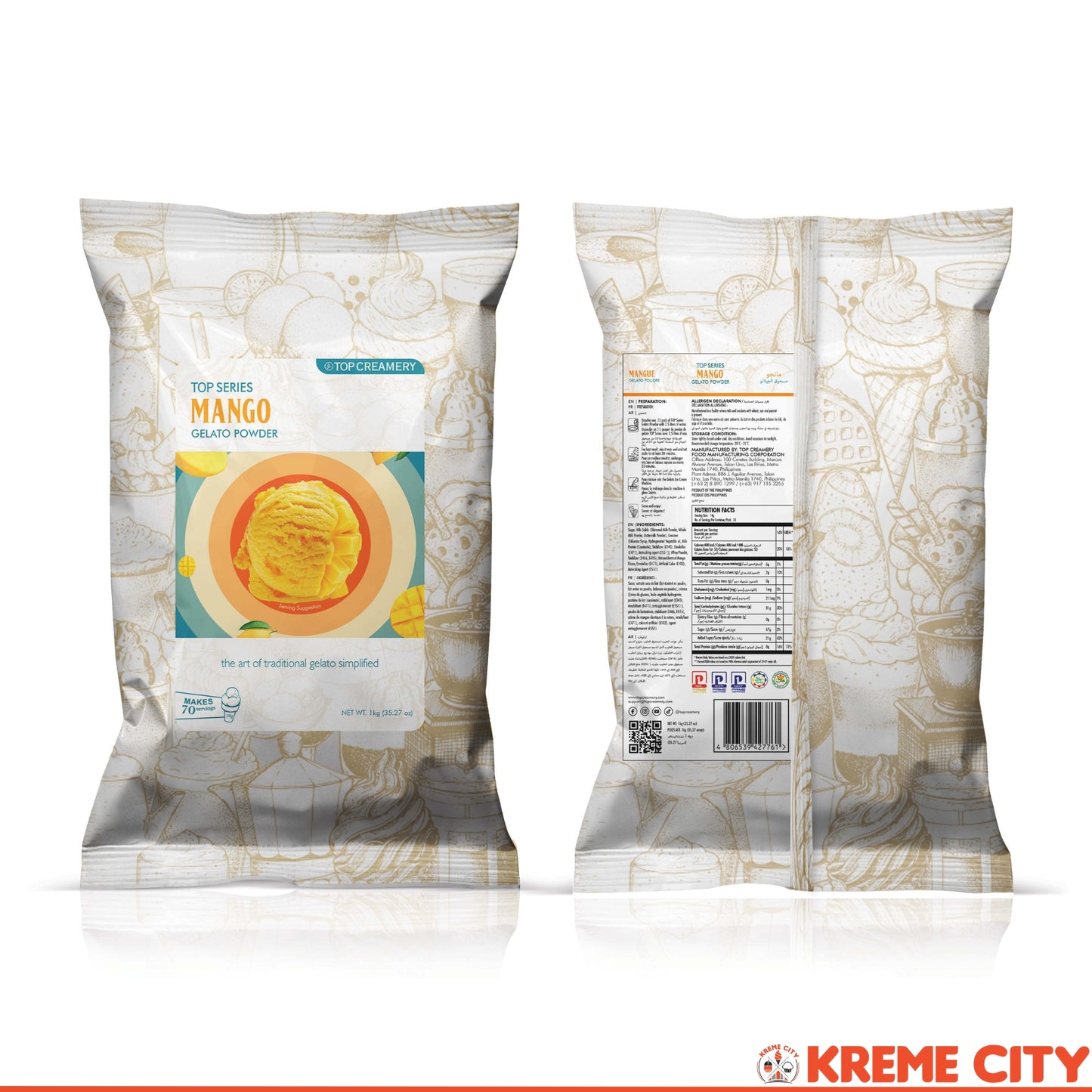 TOP Creamery Top Series Gelato Mango Ice Cream Powder Premix 1kg