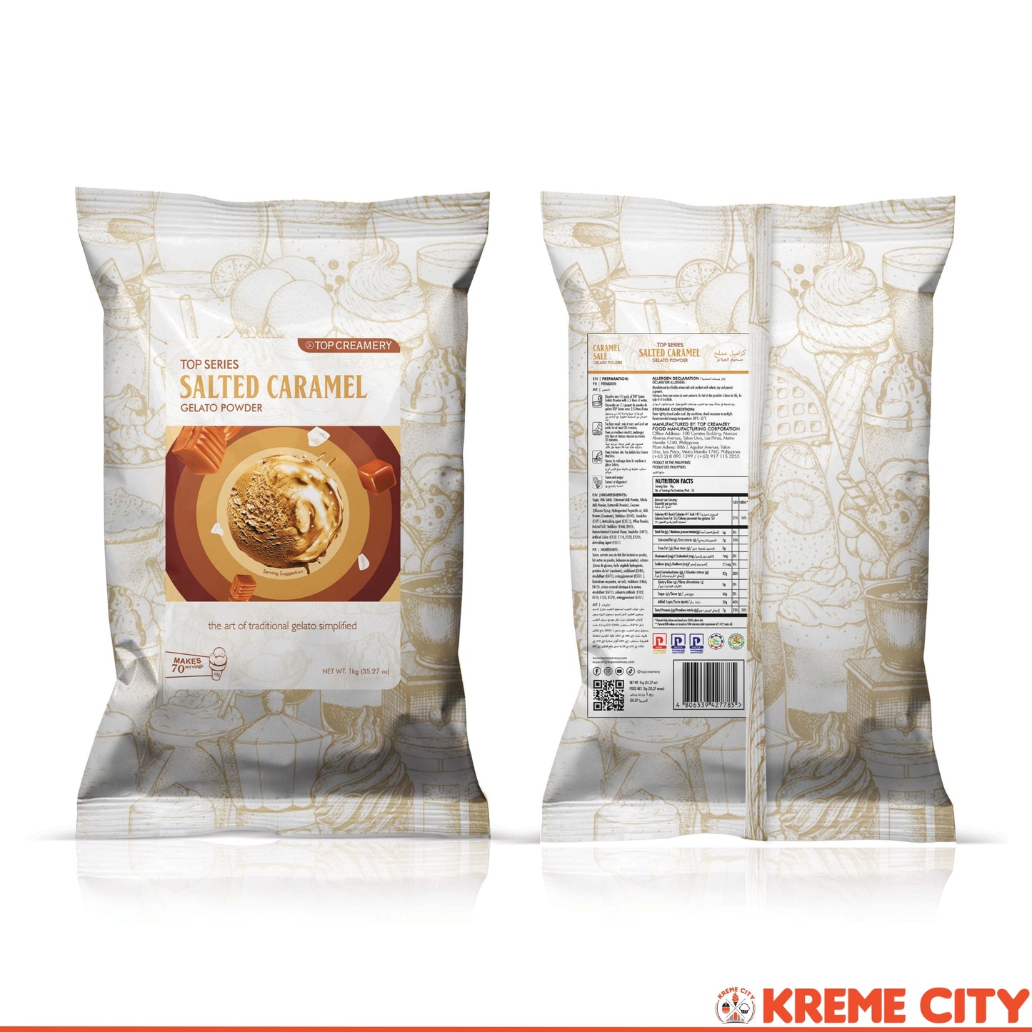 TOP Creamery Top Series Gelato Salted Caramel Ice Cream Powder Premix 1kg