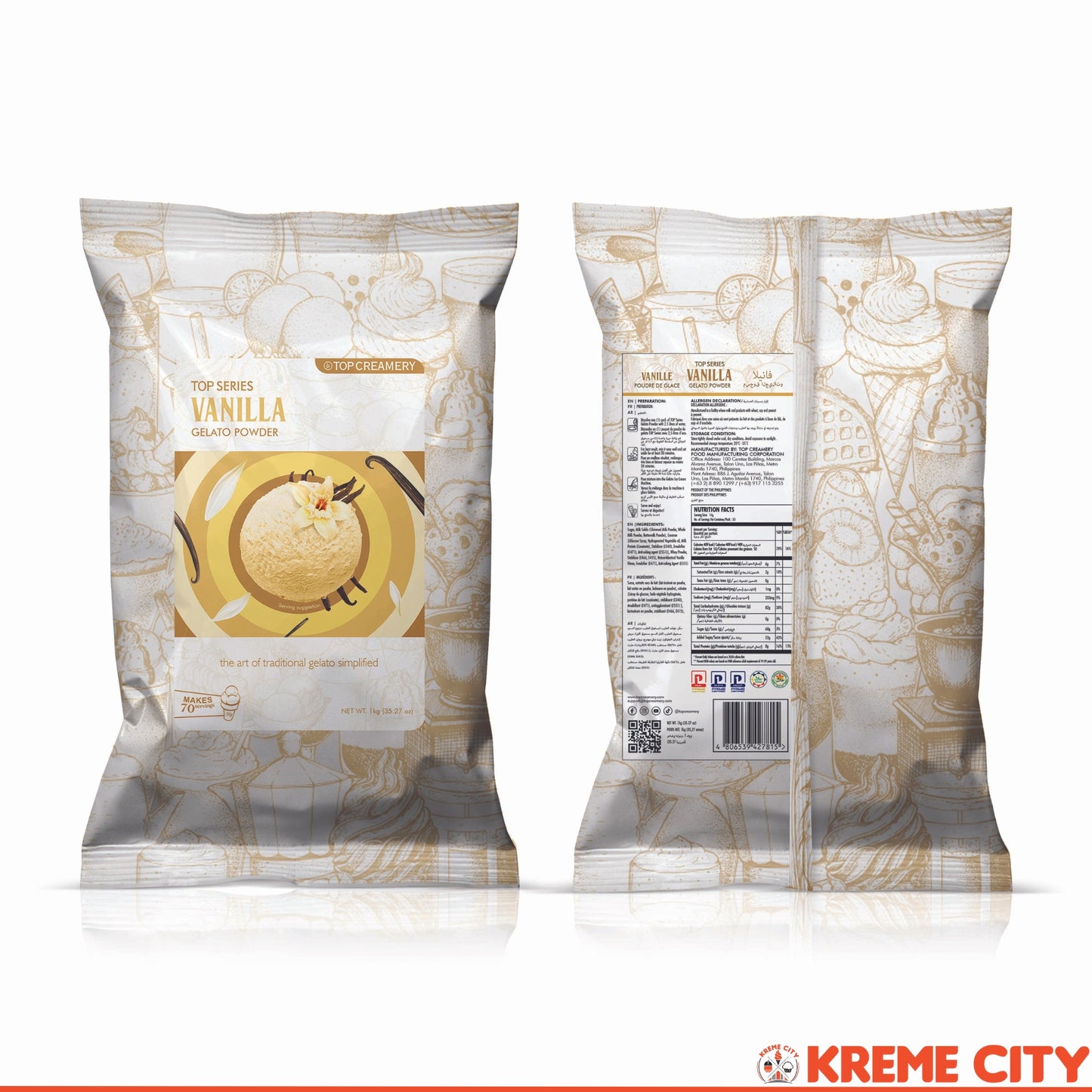 TOP Creamery Top Series Gelato Vanilla Ice Cream Powder Premix 1kg