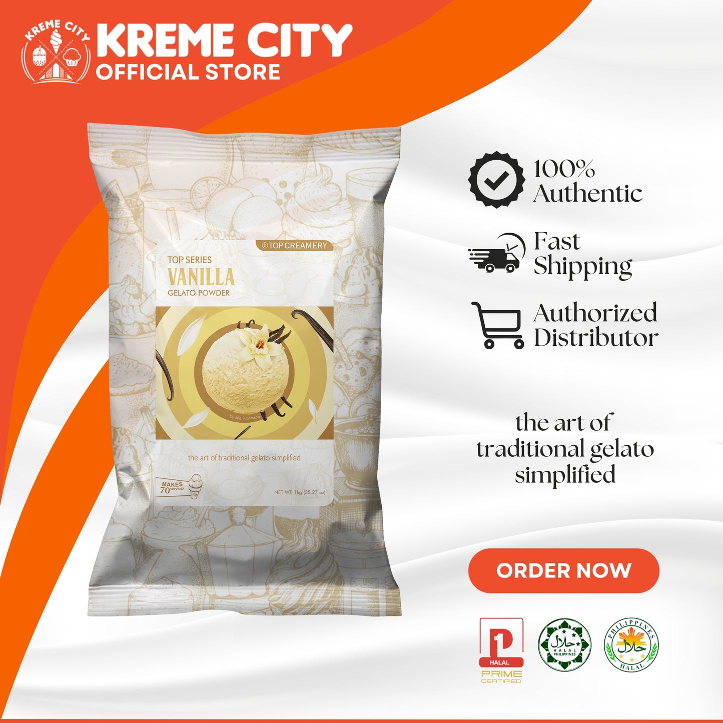 TOP Creamery Top Series Gelato Vanilla Ice Cream Powder Premix 1kg