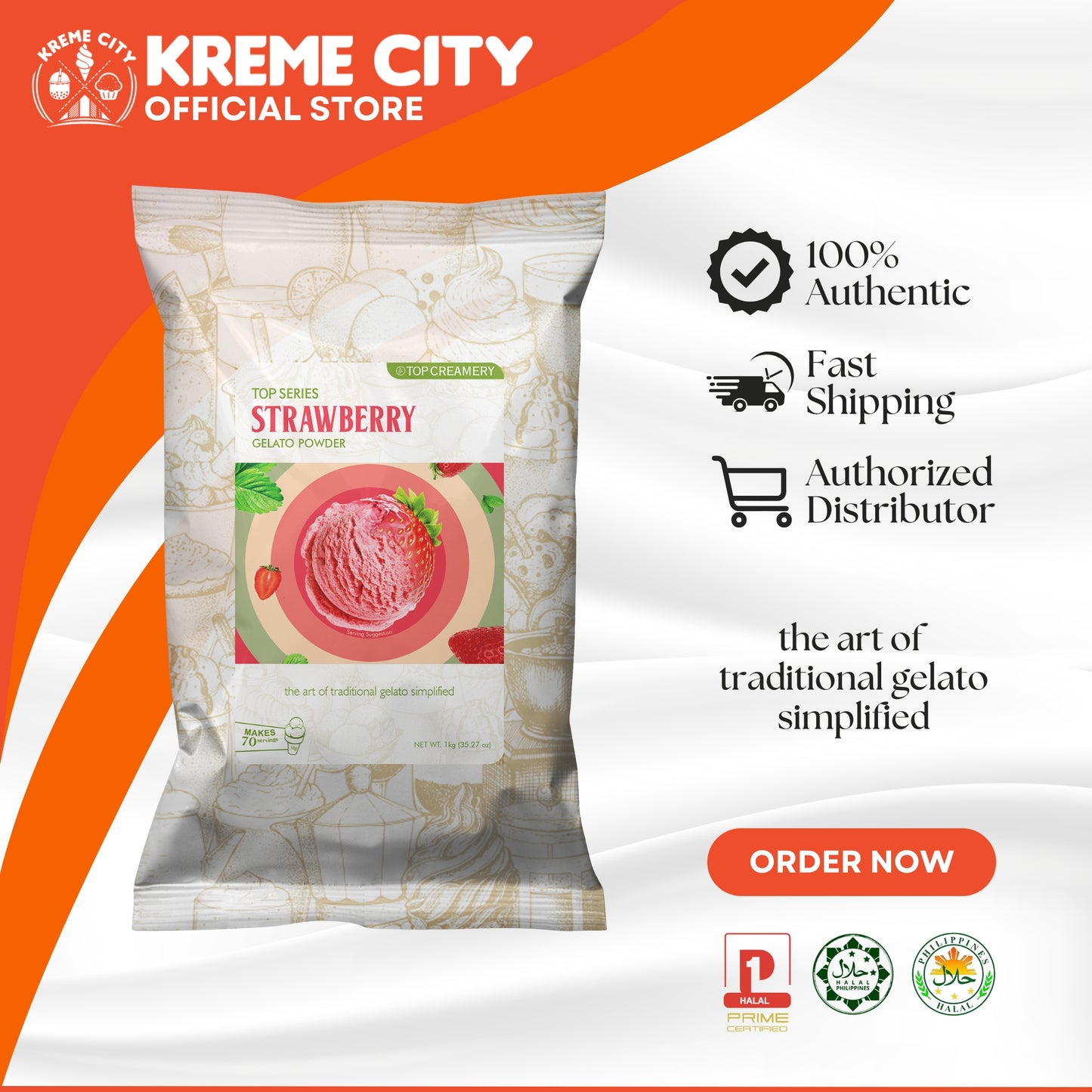 TOP Creamery Top Series Gelato Strawberry Ice Cream Powder Premix 1kg