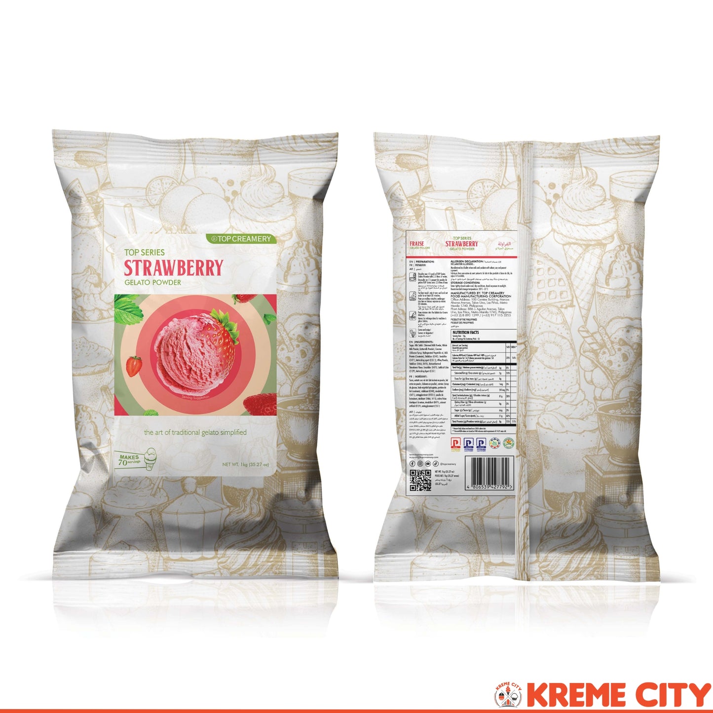 TOP Creamery Top Series Gelato Strawberry Ice Cream Powder Premix 1kg