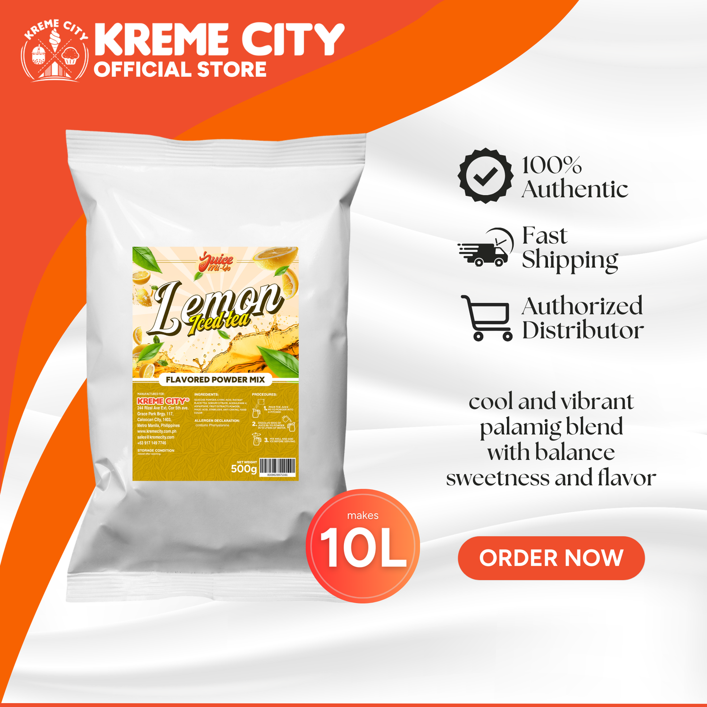 Kreme City Juice Mi-Yo Lemon Iced Tea Flavored Powder Drink Mix 500g