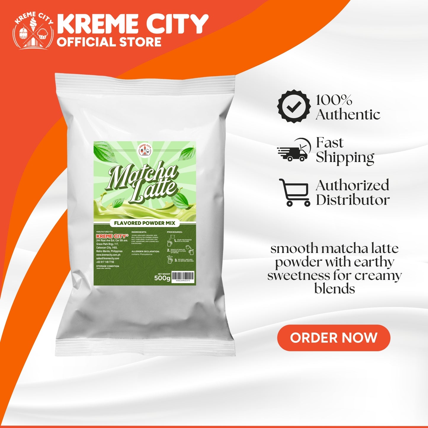 Kreme City Matcha Latte Flavored Powder Mix 500g