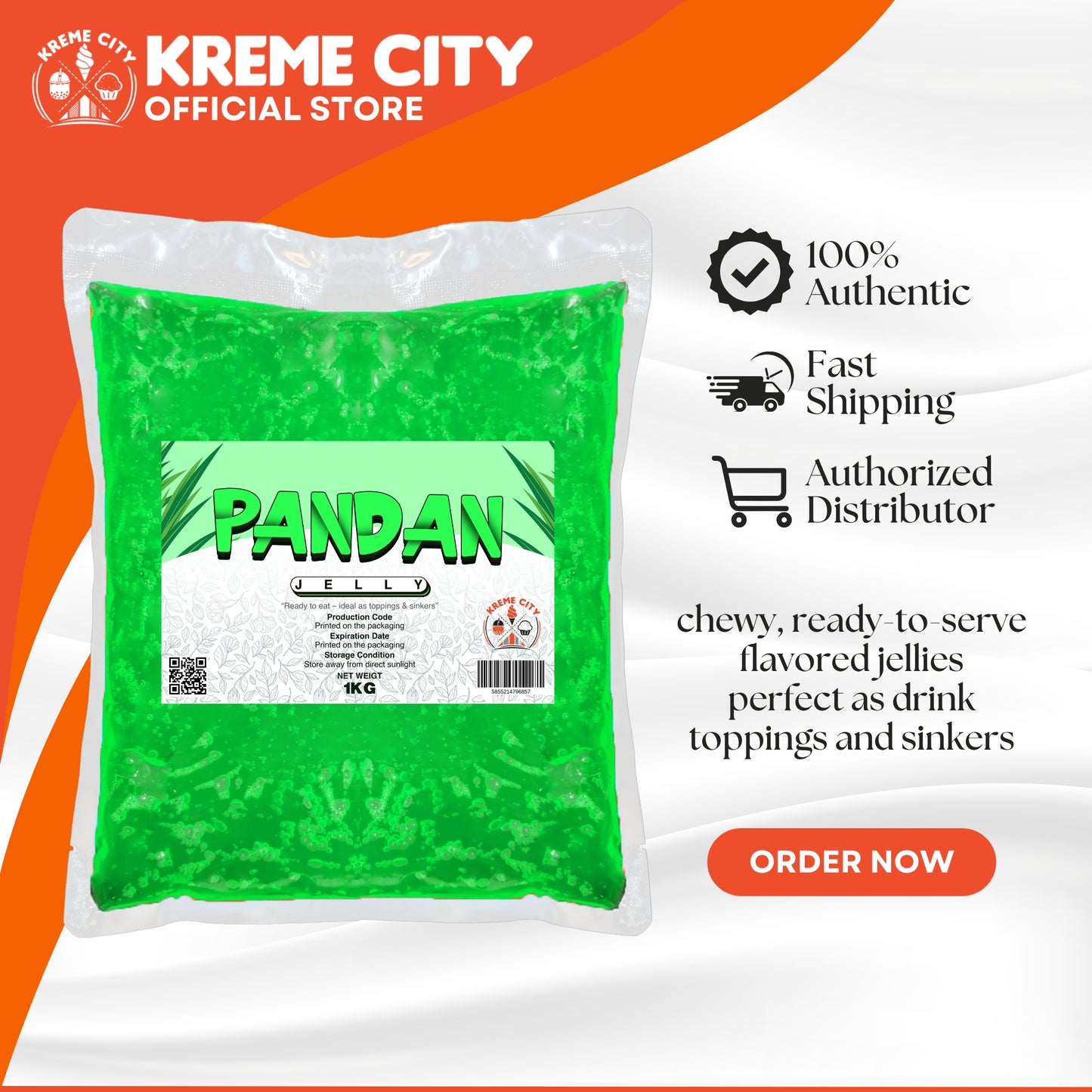 Kreme City Pandan Jelly Strips 1kg
