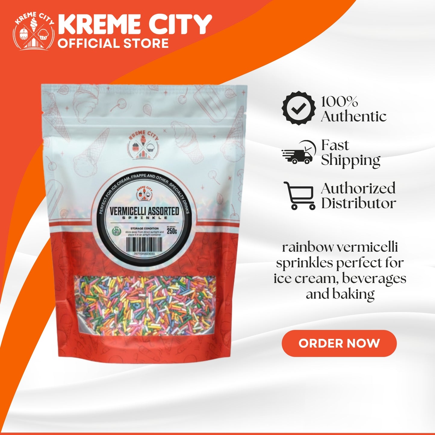 Kreme City Vermicelli Assorted Candy Sprinkles 250g
