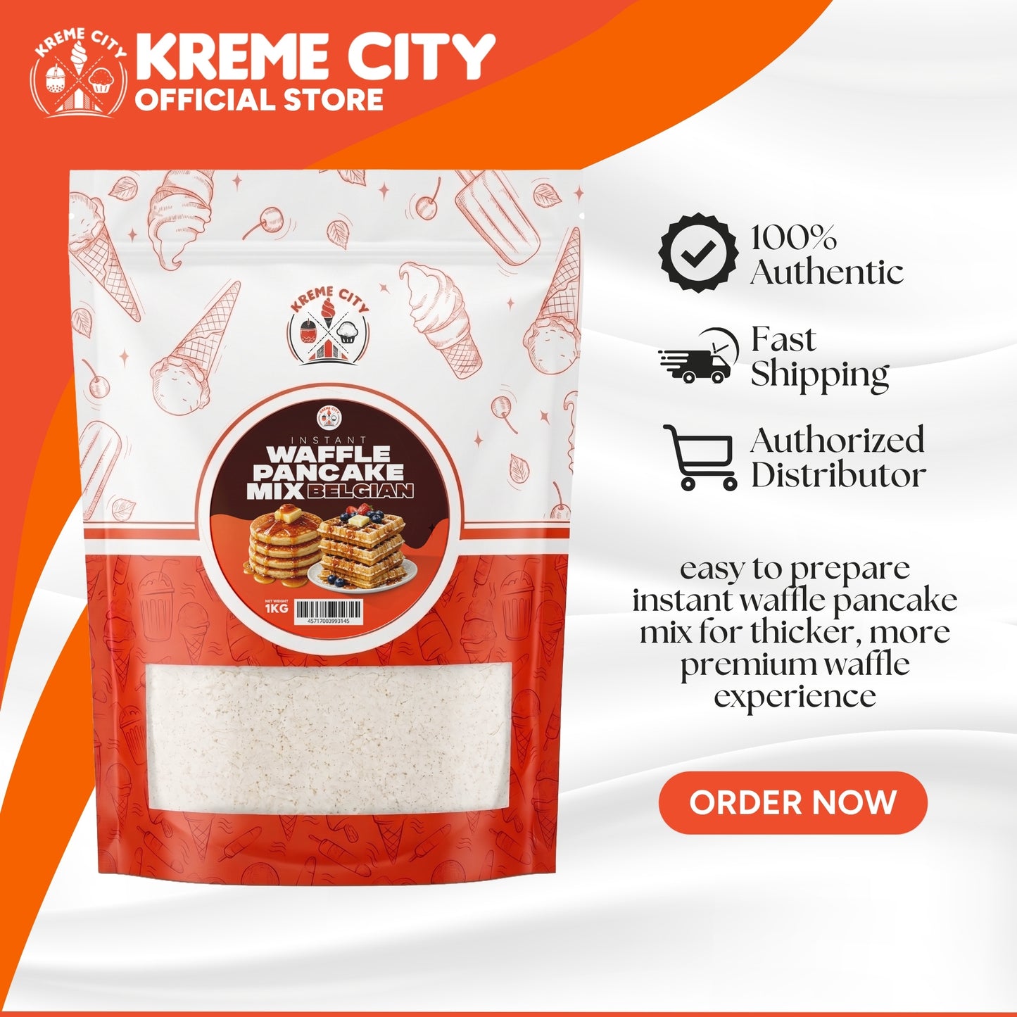 Kreme City Instant Waffle Pancake Mix Belgian 1kg
