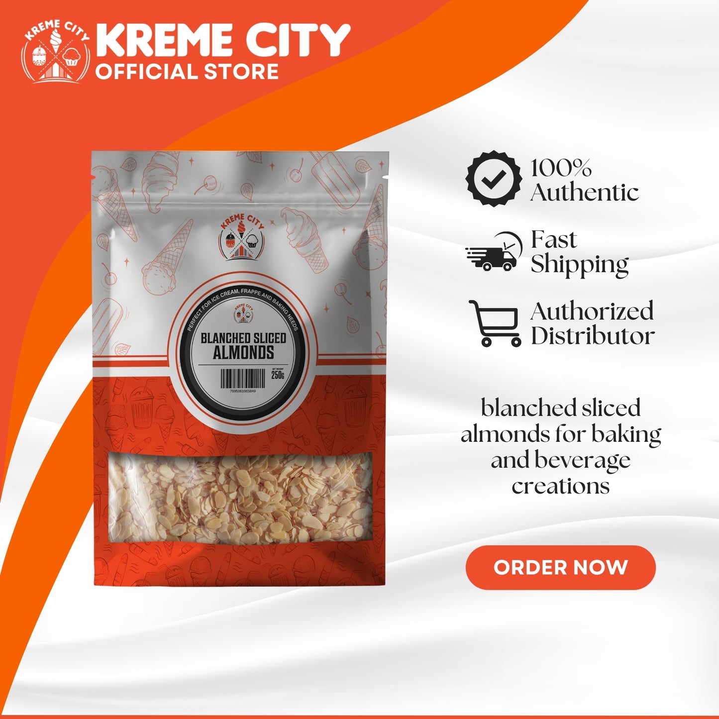 Kreme City Blanched Sliced Almonds 250g