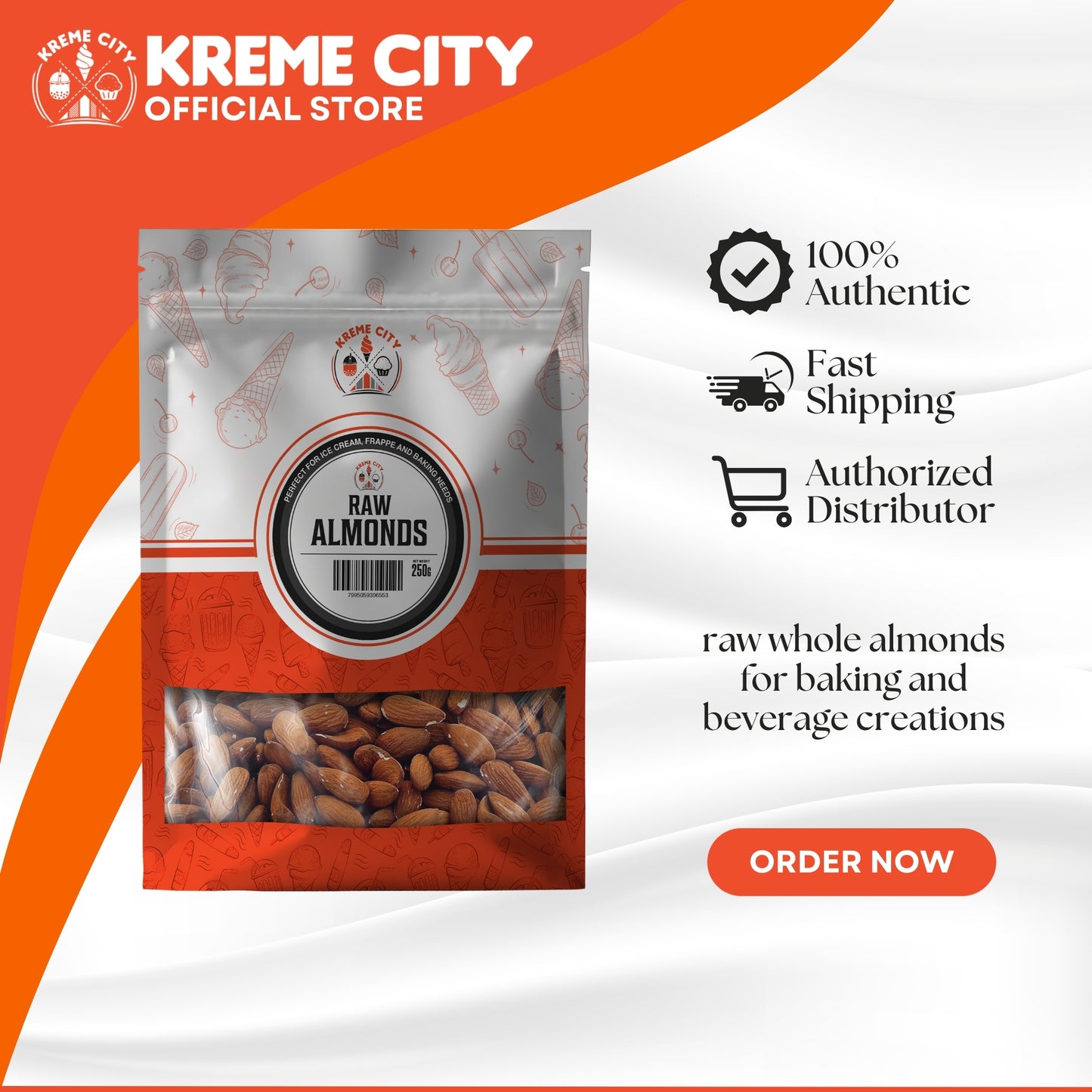 Kreme City Raw Whole Almonds 250g