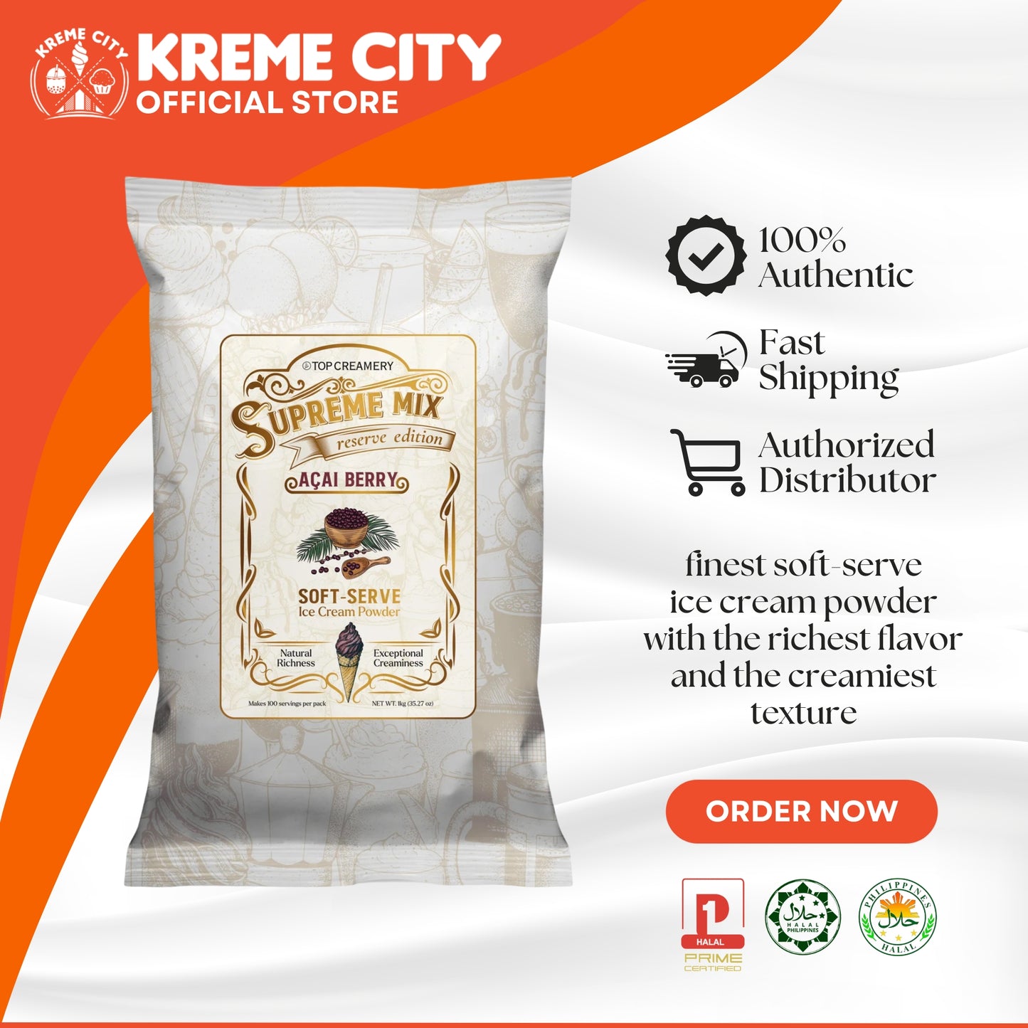 TOP Creamery Supreme Mix Reserve Edition Acai Berry Soft-Serve Ice Cream Powder Premix 1kg