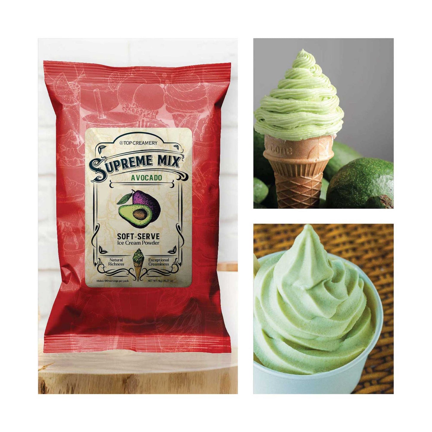 TOP Creamery Supreme Avocado Soft Serve Ice Cream Powder Premix 1kg
