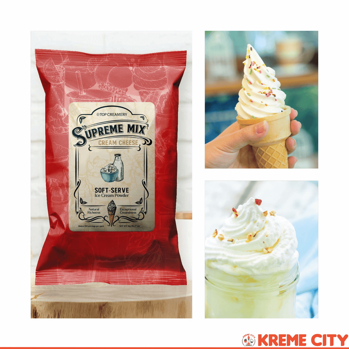 TOP Creamery Supreme Mix Cream Cheese Soft Serve Ice Cream Powder Premix 1kg