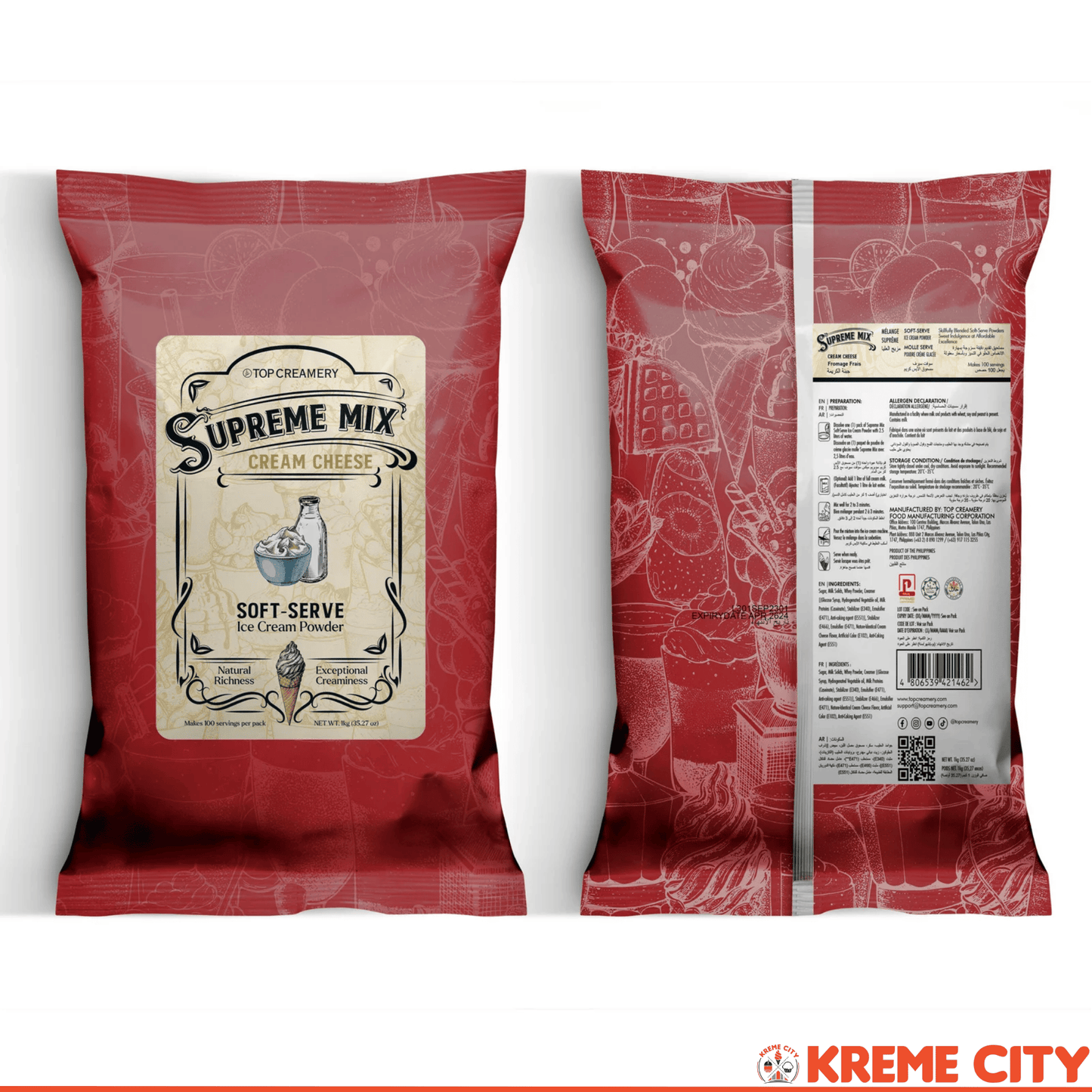 TOP Creamery Supreme Mix Cream Cheese Soft Serve Ice Cream Powder Premix 1kg