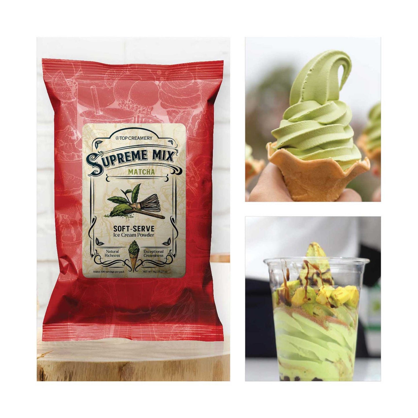 TOP Creamery Supreme Matcha Soft Serve Ice Cream Powder Premix 1kg