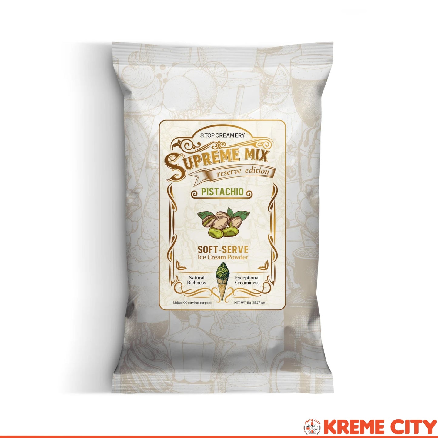 TOP Creamery Supreme Mix Reserve Edition Pistachio Soft-Serve Ice Cream Powder Premix 1kg