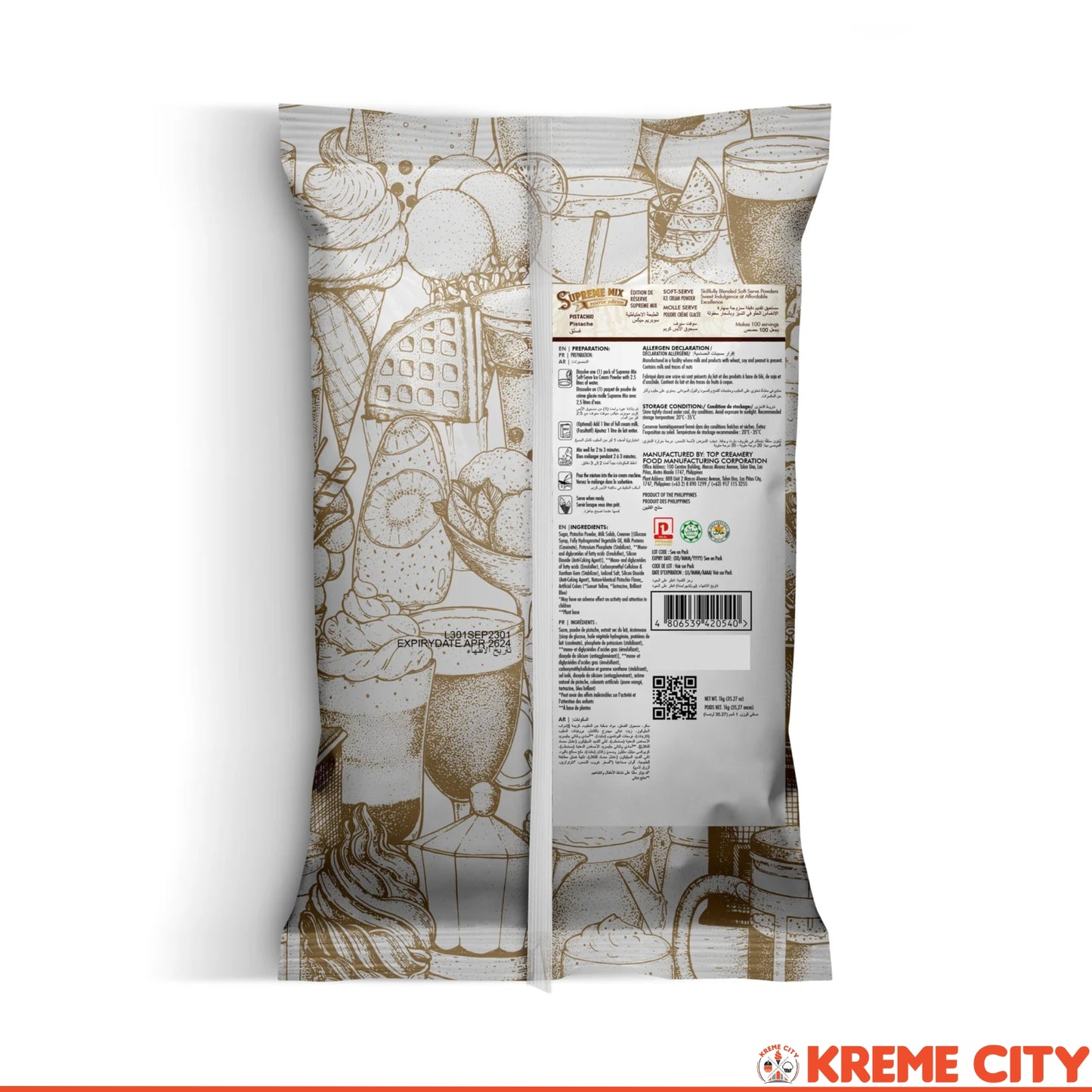 TOP Creamery Supreme Mix Reserve Edition Pistachio Soft-Serve Ice Cream Powder Premix 1kg