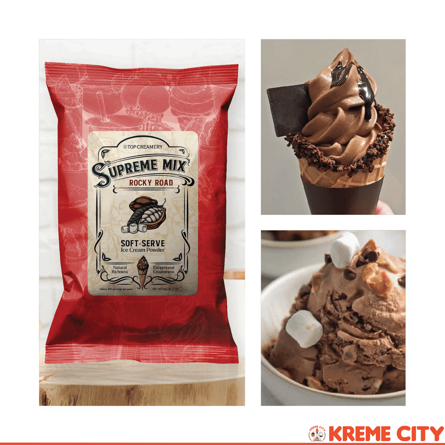 TOP Creamery Supreme Mix Rocky Road Soft Serve Ice Cream Powder Premix 1kg