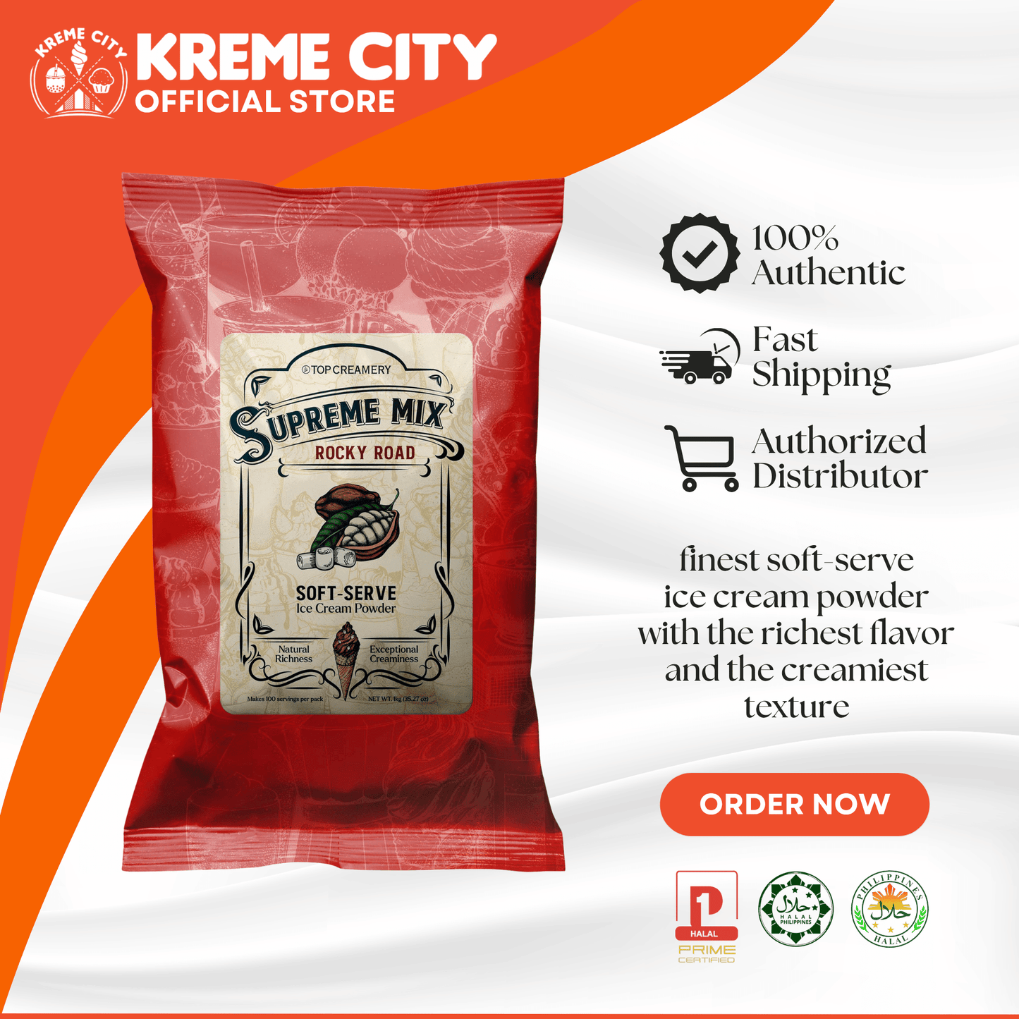 TOP Creamery Supreme Mix Rocky Road Soft Serve Ice Cream Powder Premix 1kg