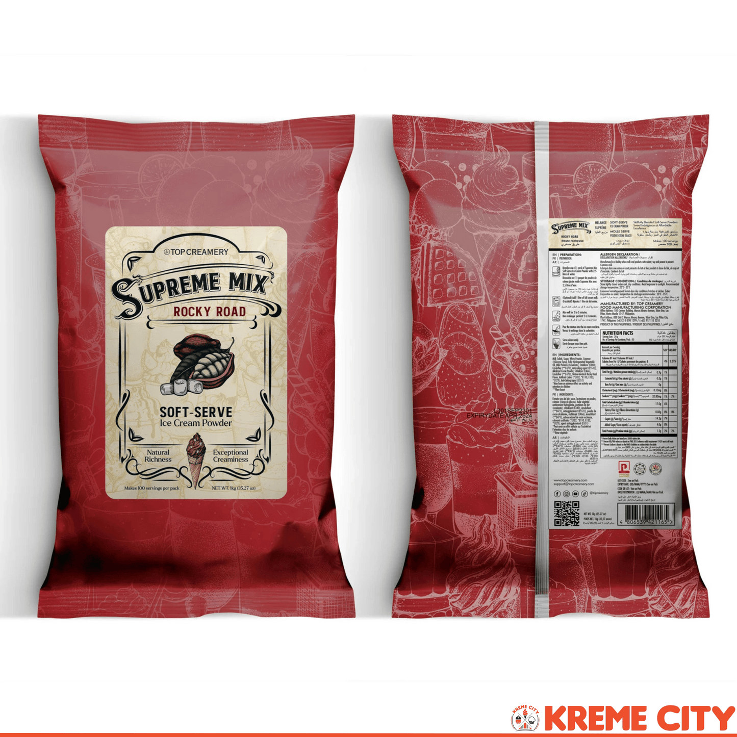 TOP Creamery Supreme Mix Rocky Road Soft Serve Ice Cream Powder Premix 1kg
