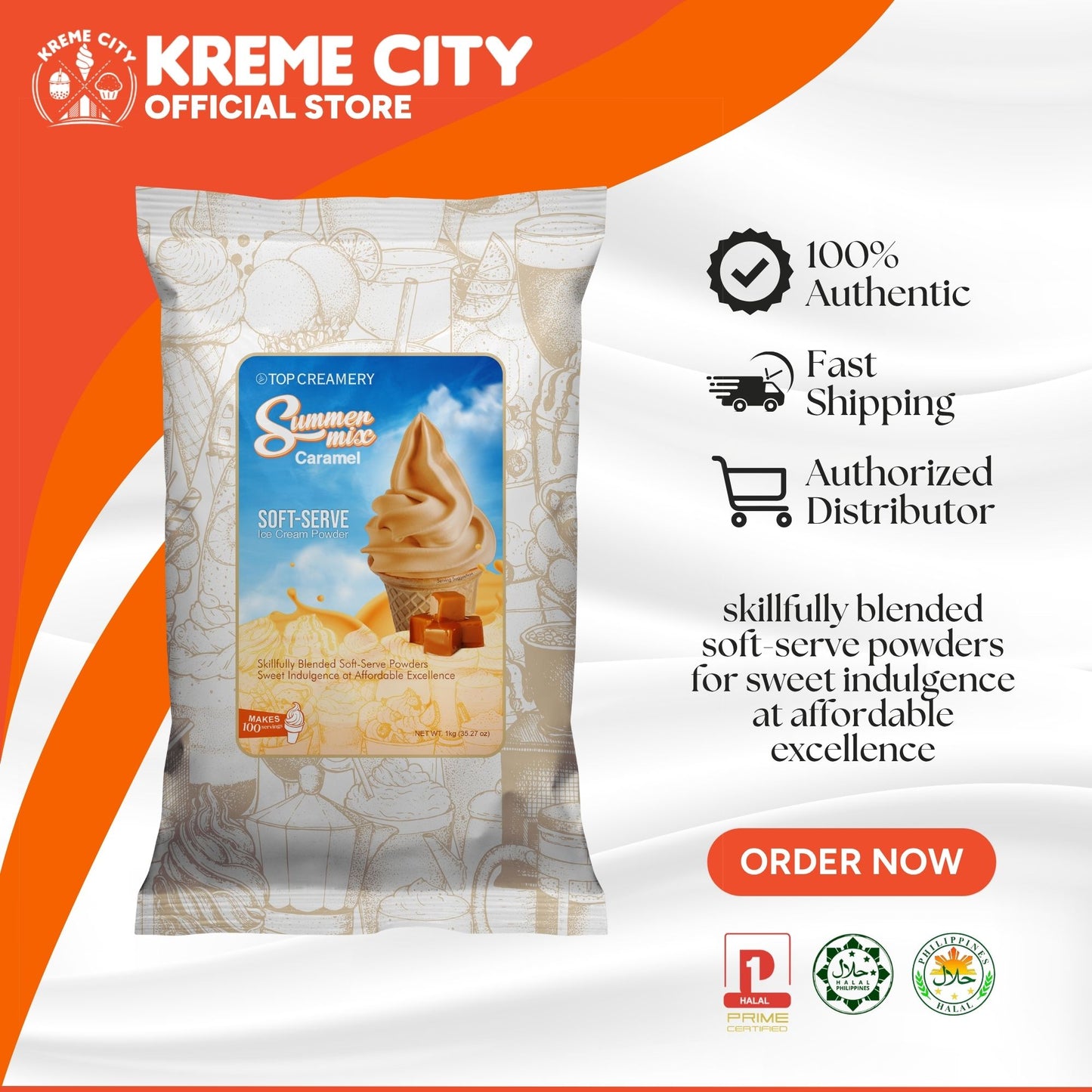 TOP Creamery Summer Mix Caramel Soft Serve Ice Cream Powder Premix 1kg
