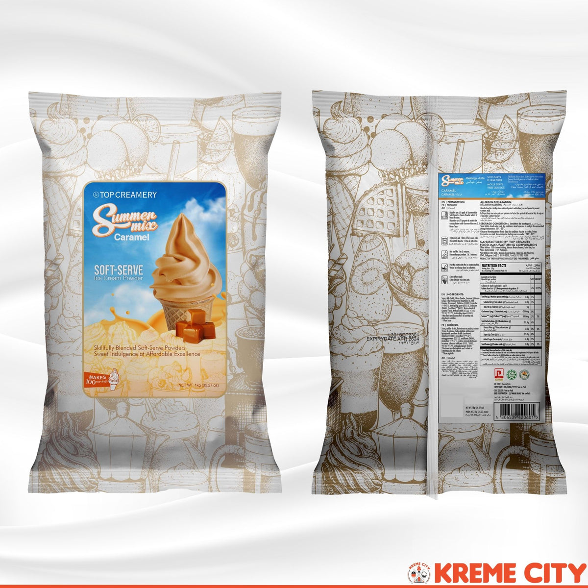 TOP Creamery Summer Mix Caramel Soft Serve Ice Cream Powder Premix 1kg