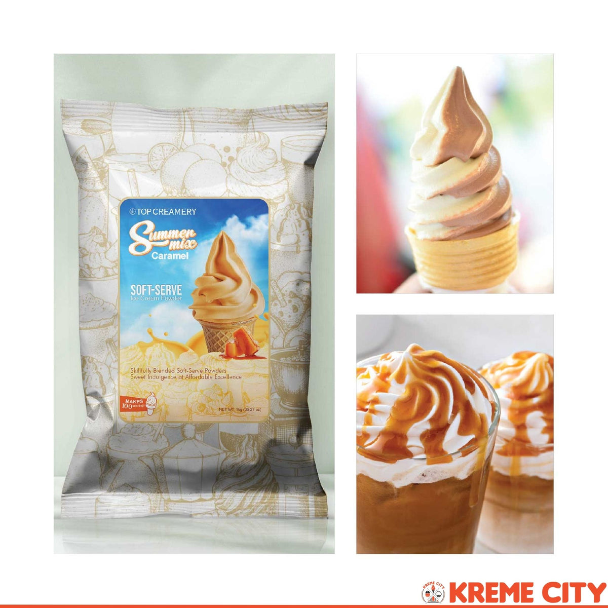 TOP Creamery Summer Mix Caramel Soft Serve Ice Cream Powder Premix 1kg