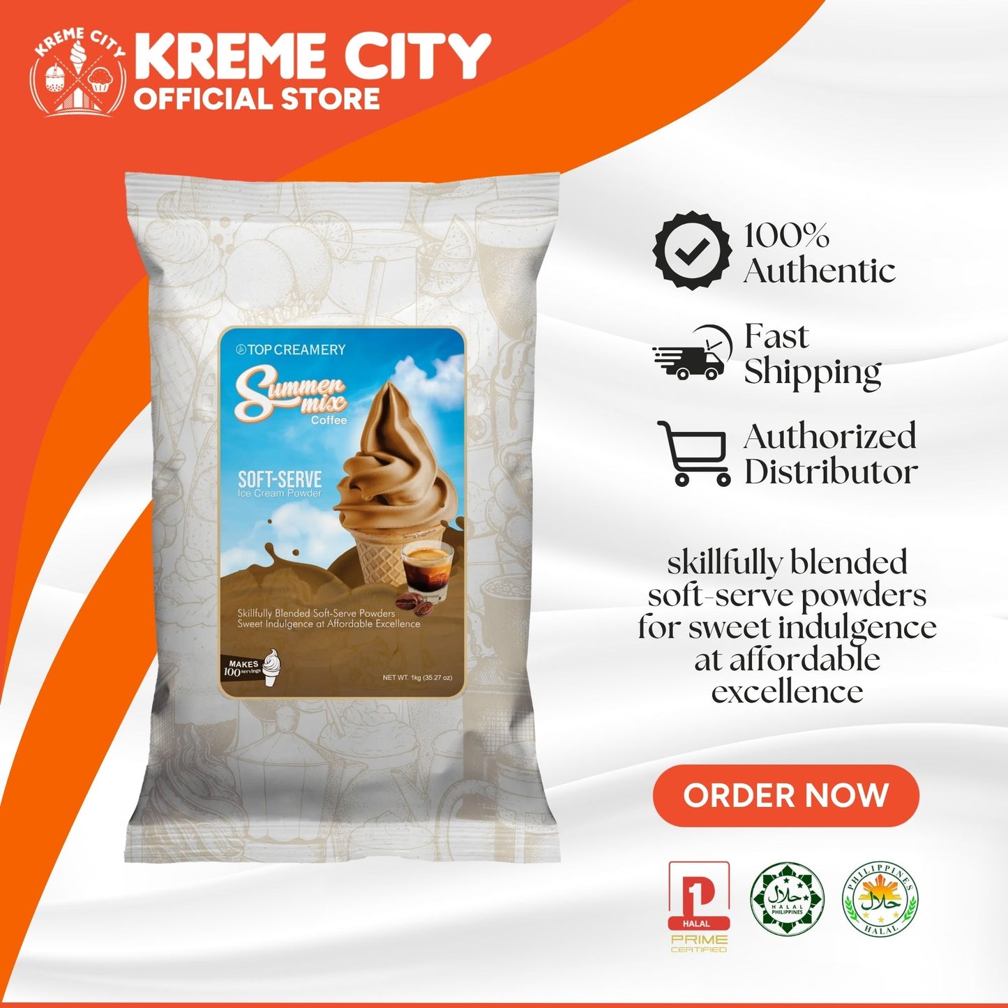TOP Creamery Summer Mix Coffee Soft Serve Ice Cream Powder Premix 1kg