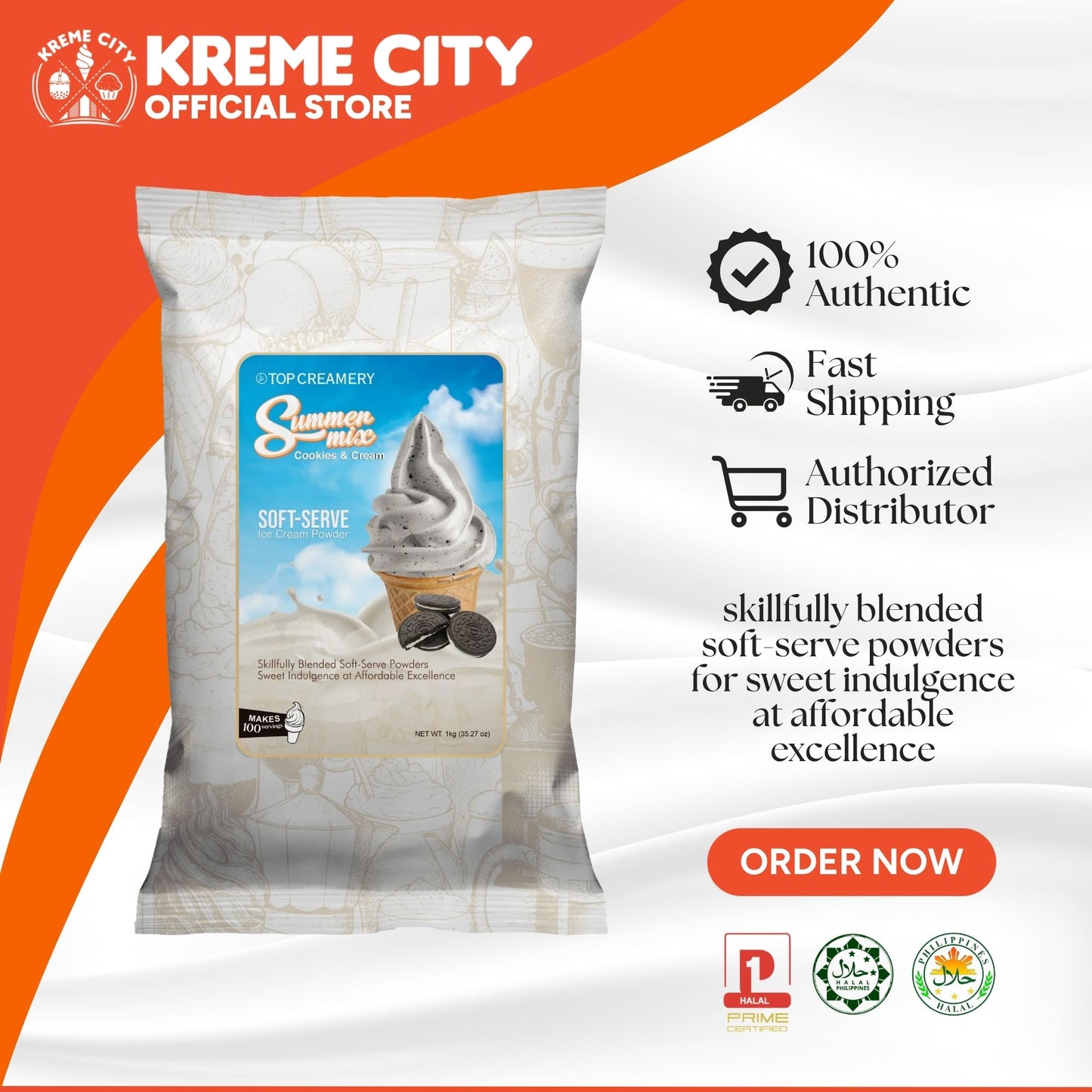 TOP Creamery Summer Mix Cookies and Cream Soft Serve Ice Cream Powder Premix 1kg