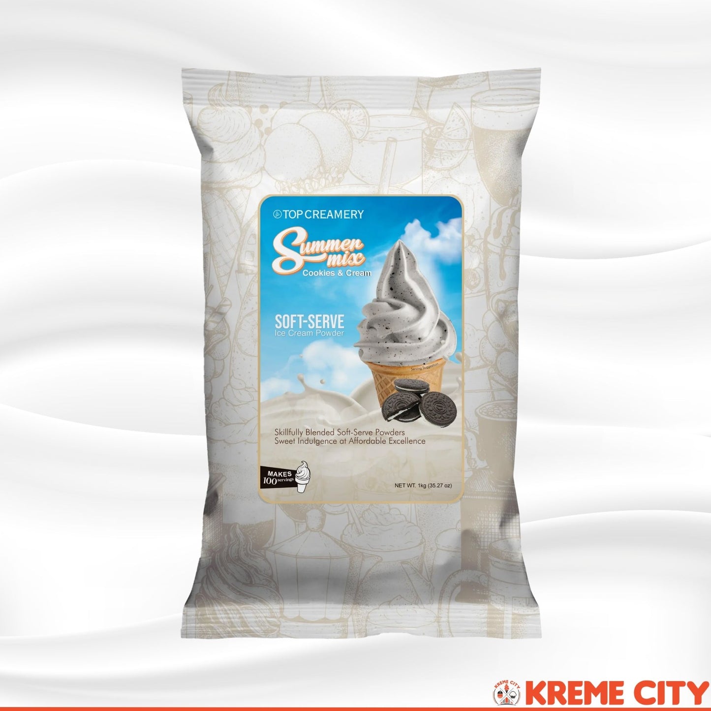 TOP Creamery Summer Mix Cookies and Cream Soft Serve Ice Cream Powder Premix 1kg