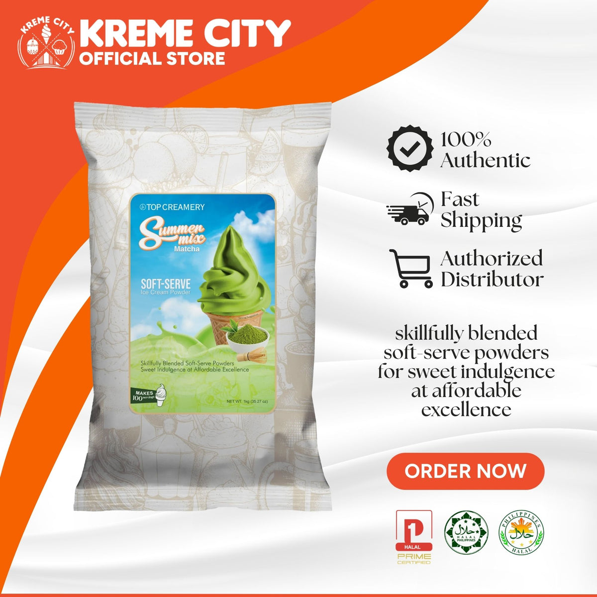 TOP Creamery Summer Mix Matcha Soft Serve Ice Cream Powder Premix 1kg