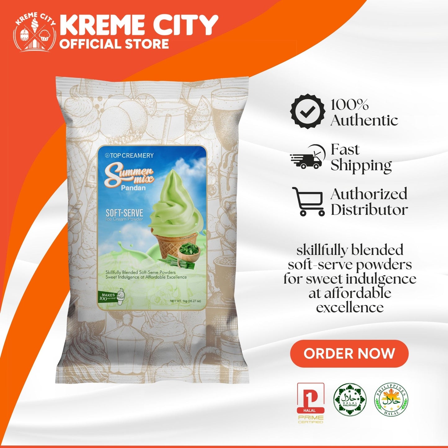 TOP Creamery Summer Mix Pandan Soft Serve Ice Cream Powder Premix 1kg
