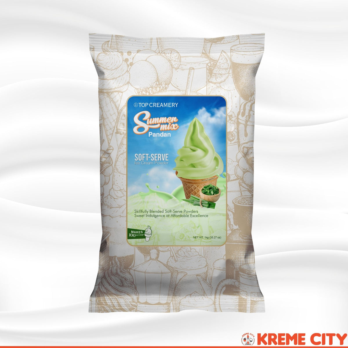 TOP Creamery Summer Mix Pandan Soft Serve Ice Cream Powder Premix 1kg