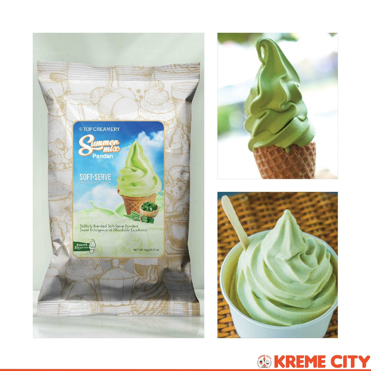 TOP Creamery Summer Mix Pandan Soft Serve Ice Cream Powder Premix 1kg