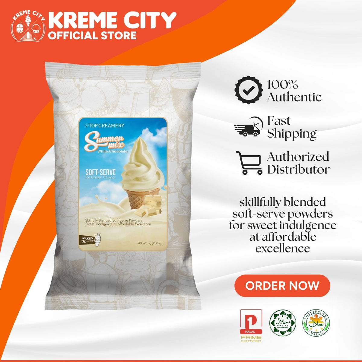 TOP Creamery Summer Mix White Chocolate Soft Serve Ice Cream Powder Premix 1kg