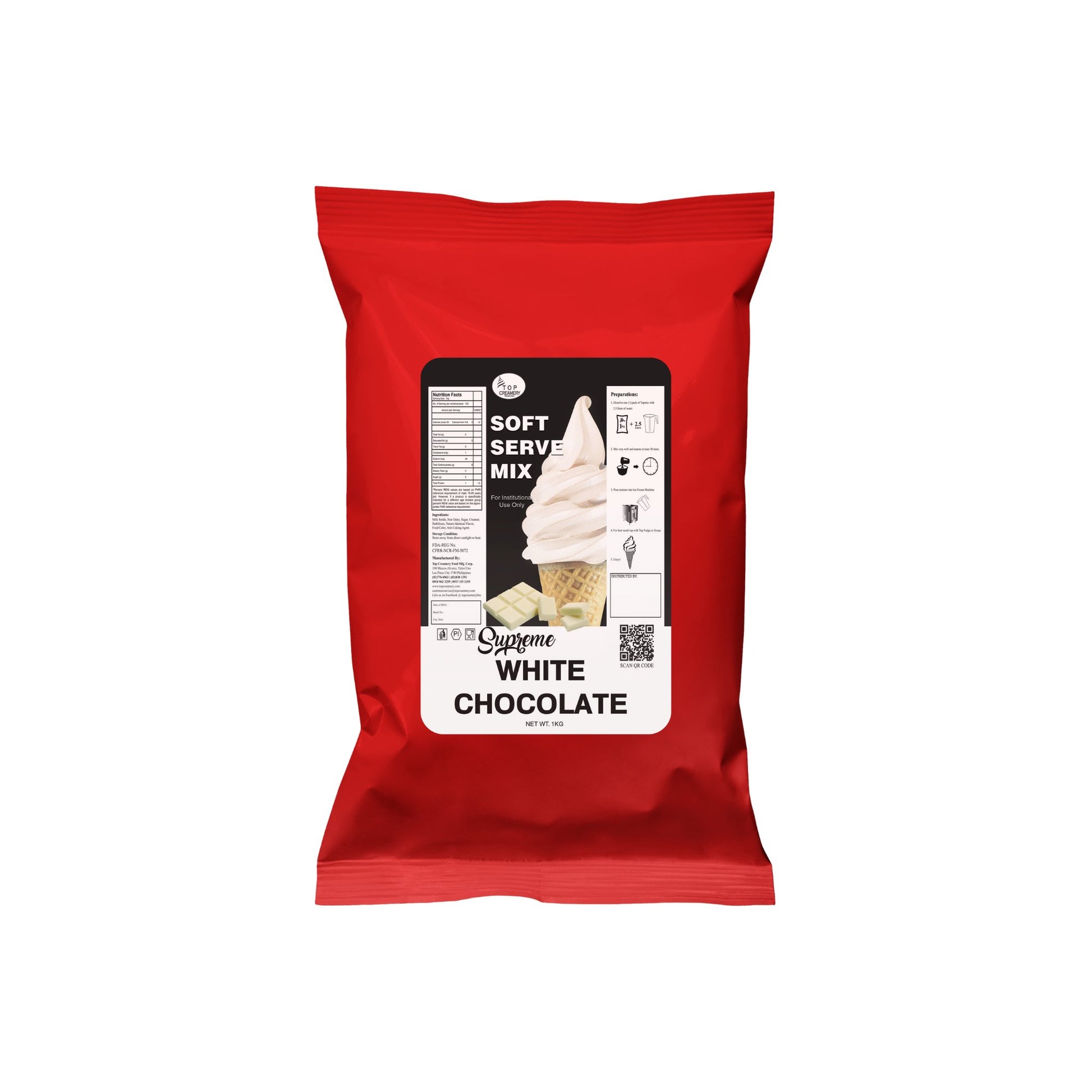TOP Creamery Supreme White Chocolate Soft Serve Ice Cream Powder Premix 1kg - Kreme City Supplies