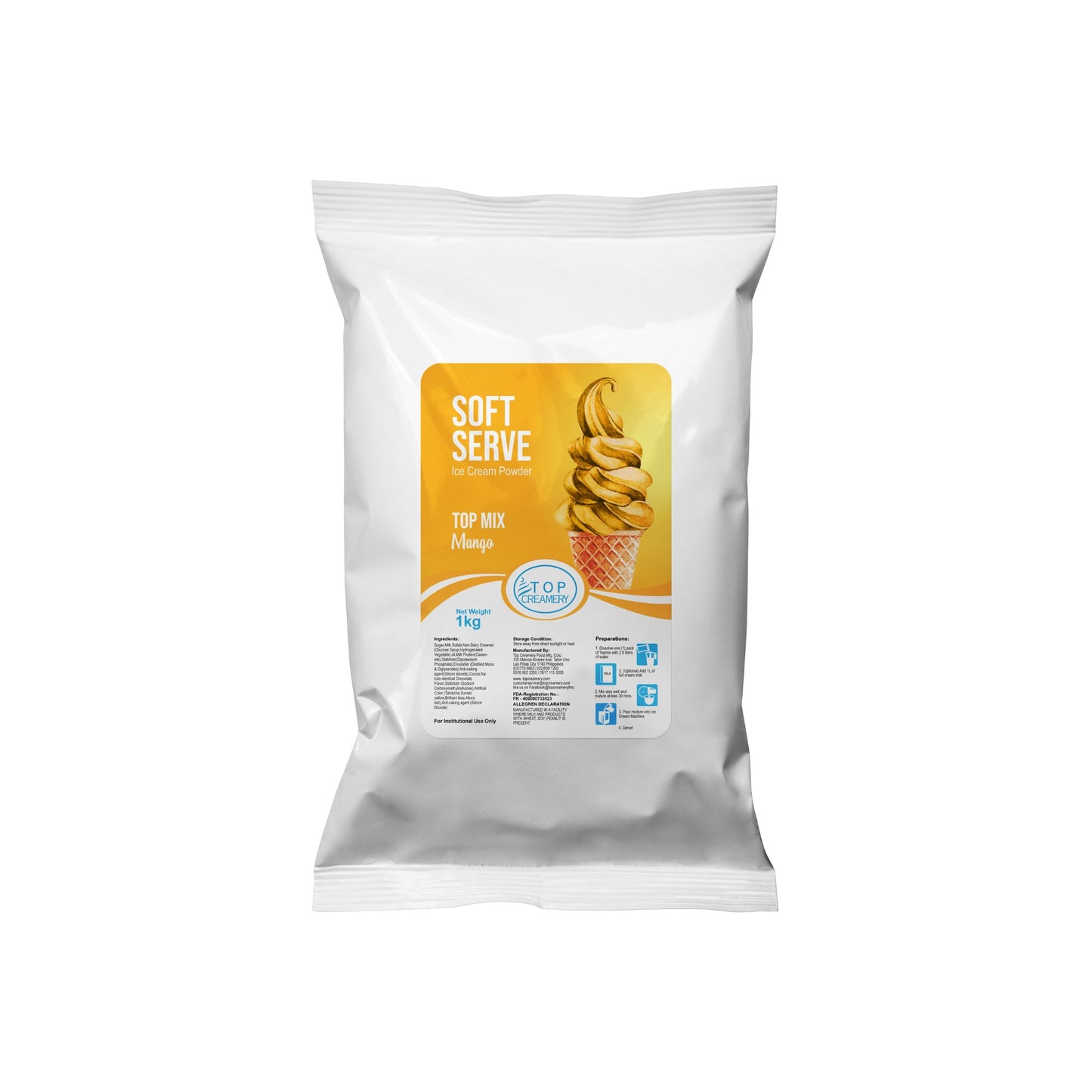 TOP Creamery Topmix Mango Soft Serve Ice Cream Powder Premix 1kg - Kreme City Supplies