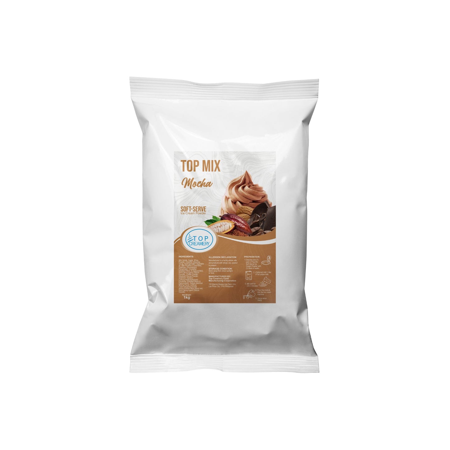 TOP Creamery Topmix Mocha Soft Serve Ice Cream Powder Premix 1kg - Kreme City Supplies